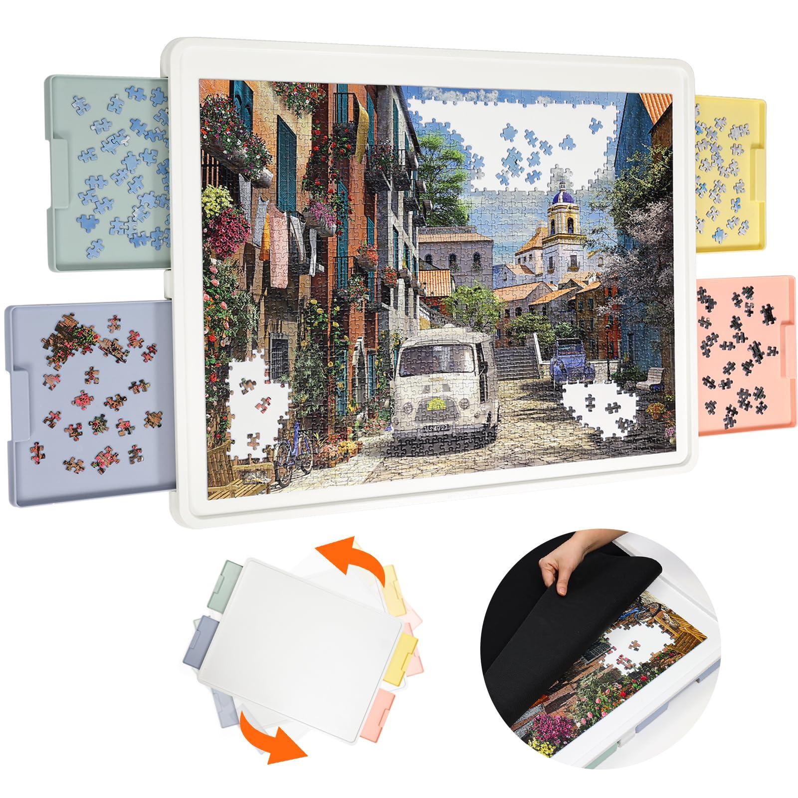 Playboda Playboda 1500 Pieces Rotating Plastic Puzzle Board with Drawers and Cover, 35"x27" Portable Spinning Jigsaw Puzzle Table for Adults, Upgraded Lazy Susan, Ideal Gift for Mum