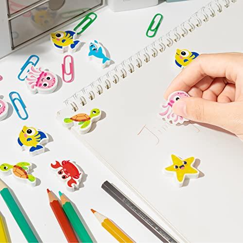 Yopyame Yopyame 60Pcs Ocean Animals Mini Erasers for Kids Bulk Assorted Novetly Sea Animals Pencil Erasers Cute Puzzle Eraser Desk Pet School Classrrom Prize Student Homework Rewards Gift Filling Party Favors