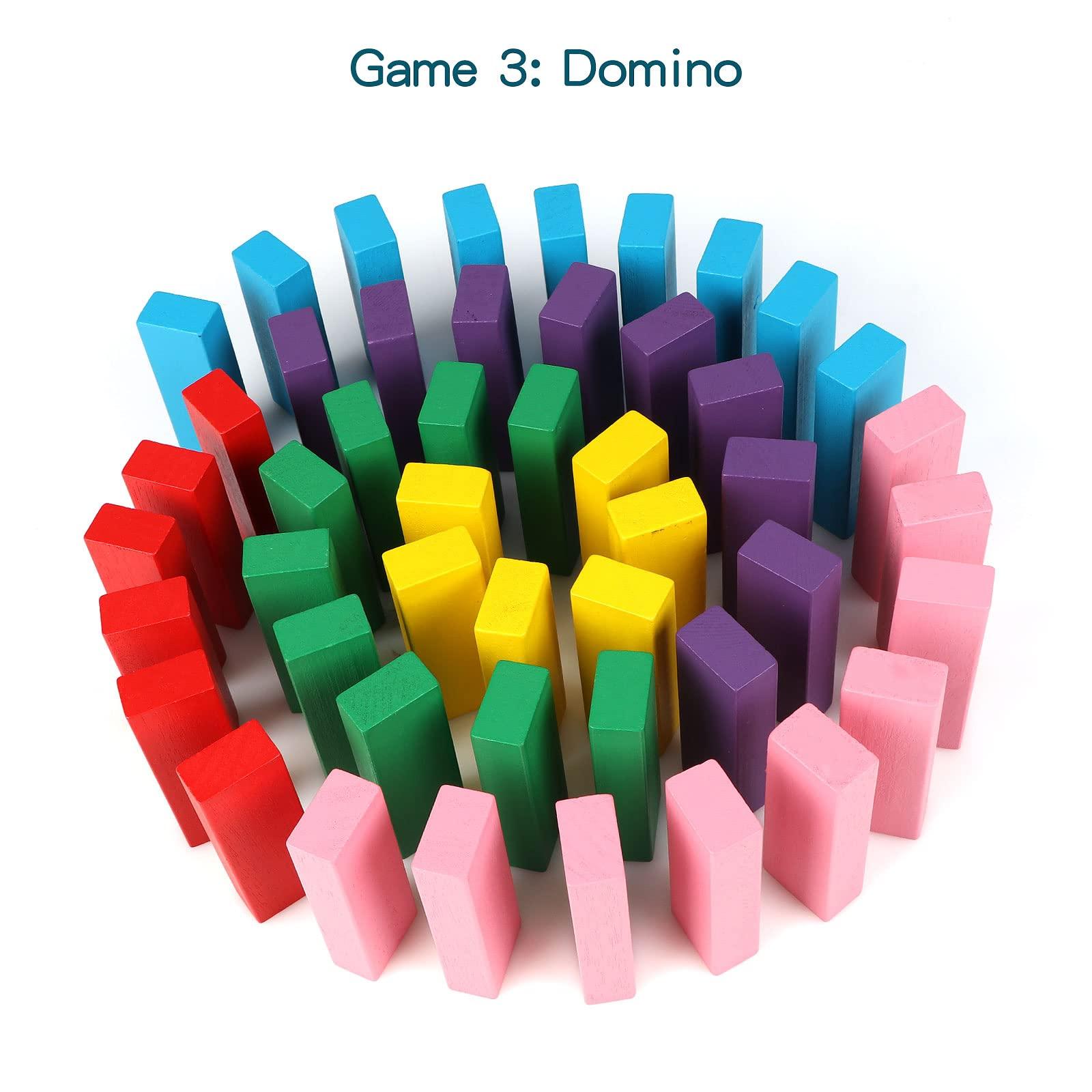Canuan Canuan Wooden Blocks Stacking Games, 48PCS Tumbling Stacking Blocks Game for Kids and Families, Wood Colorful Balancing Blocks Montessori Toys for Kids with Storage Bag
