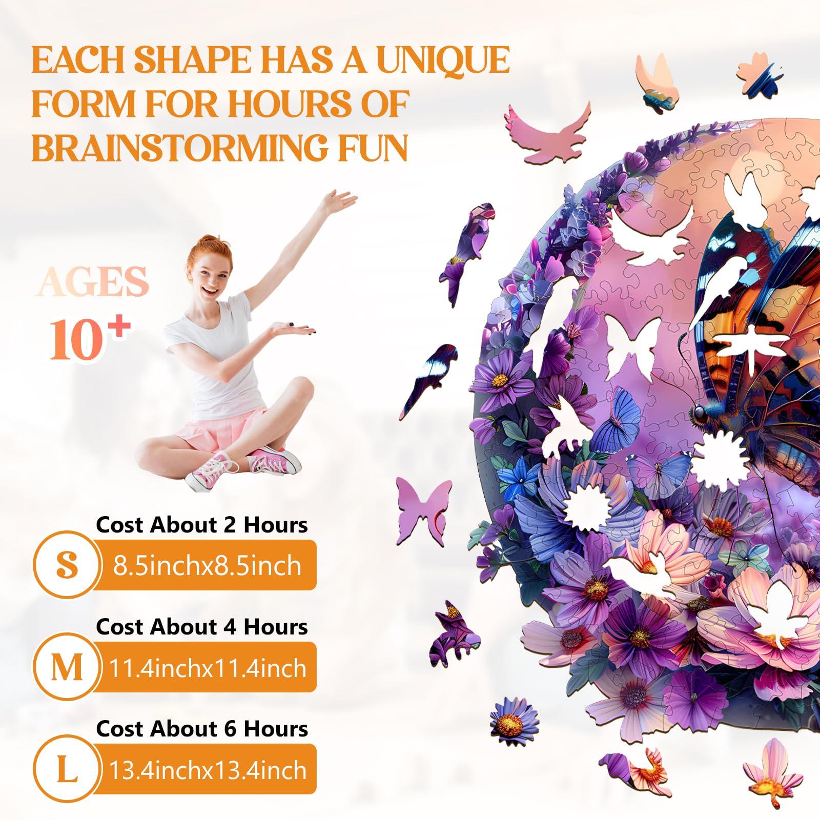 Lovpippi Wooden Puzzles for Adults, Wooden Jigsaw Puzzles for Adults, Butterfly and Moon-1 Unique Shaped Wood Puzzles Adult, Birthday Gifts for Friends Family Game, Home Decor (11.4 * 11.4in 200pcs)