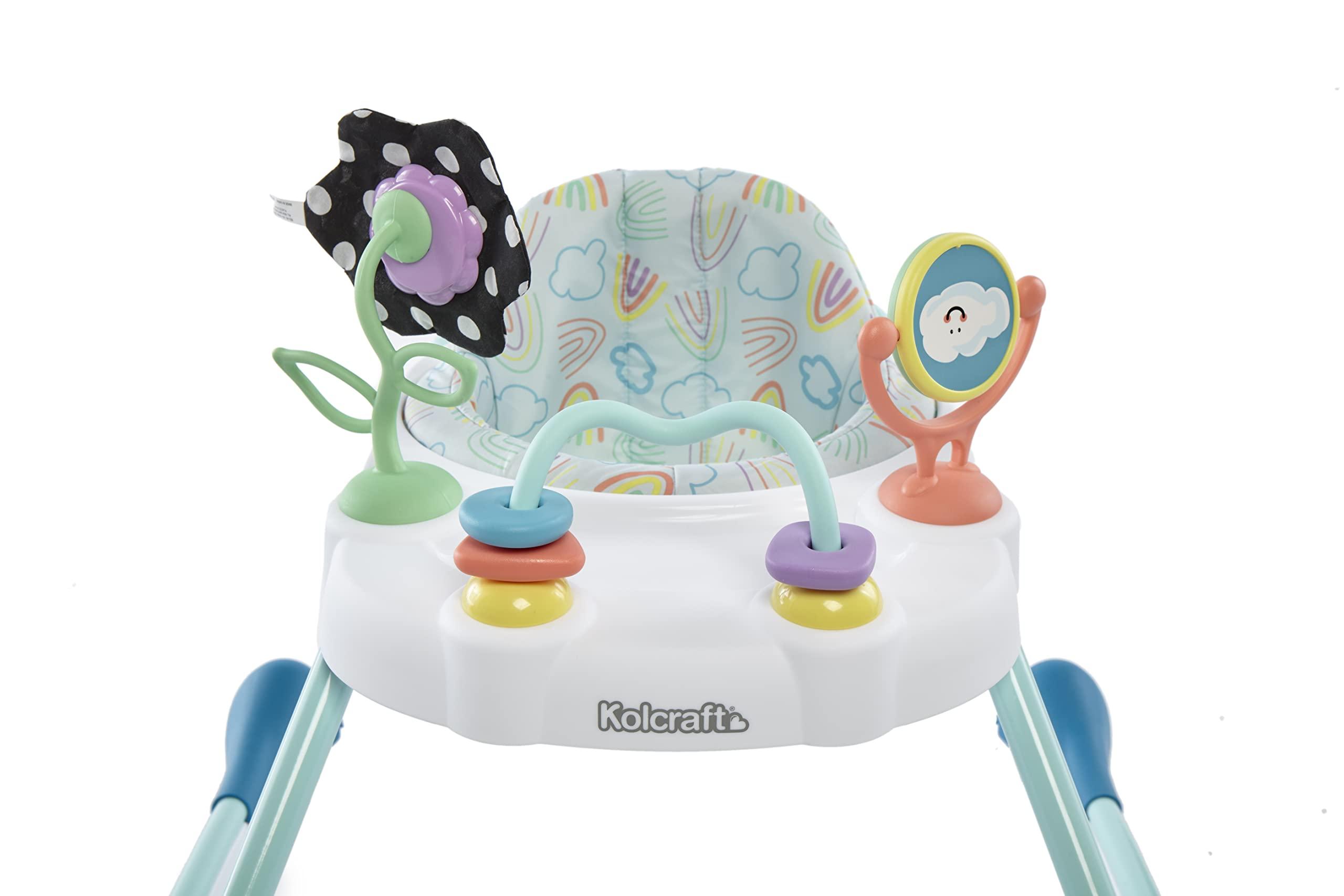 Kolcraft Kolcraft Tiny Steps Too Baby Walker, 2-in-1 Infant and Baby Activity Push Walker with Steel Base, Seated or Walk-Behind with wheels for Baby Girl or Boy, Baby Gift - Clouds and Rainbows