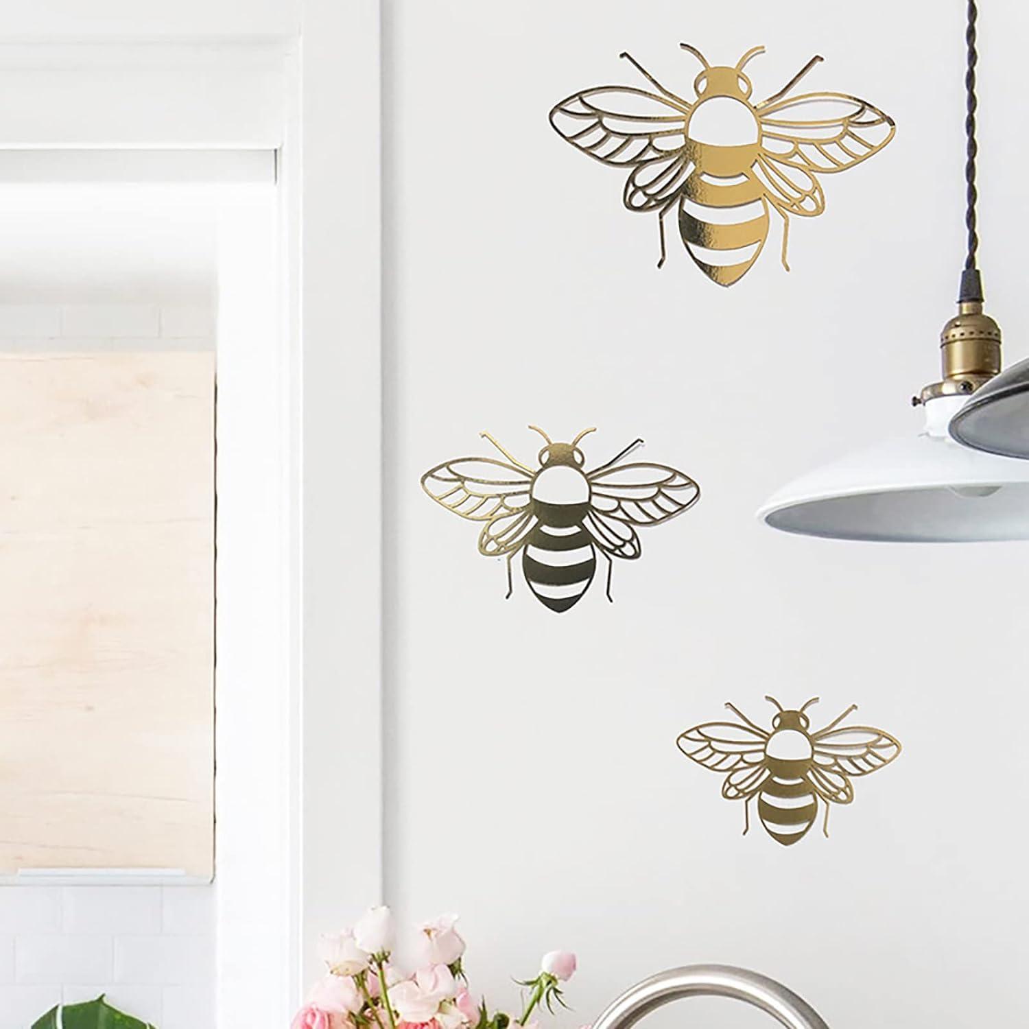 YuanHolumid Bee Wall Decals Honey Bee Wall Decor Bee Wall Stickers Gold Honey Bee Decals,Honeycomb Wall Decals,Removable DIY Bee Decoration Decals for Kids Bedroom Living Room Nursery Wall Stickers and Murals