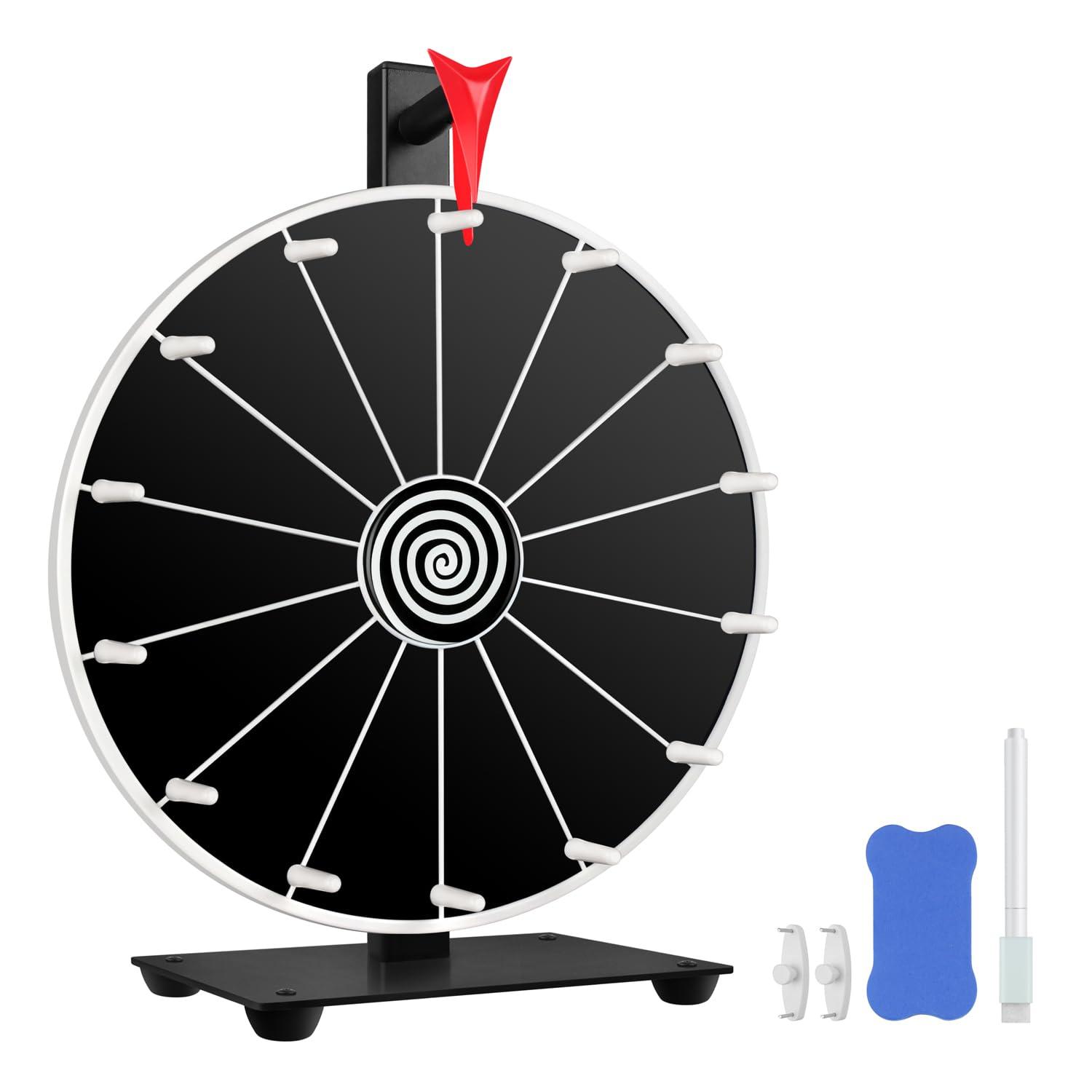Pionites Pionites 12 Inch 14 Slots Prize Wheel Tabletop or Wall Mount Fortune Spin with Dry Erase Marker and Eraser for Engaging Home Parties, Trade Show, Carnival Events (12\'\' Black)
