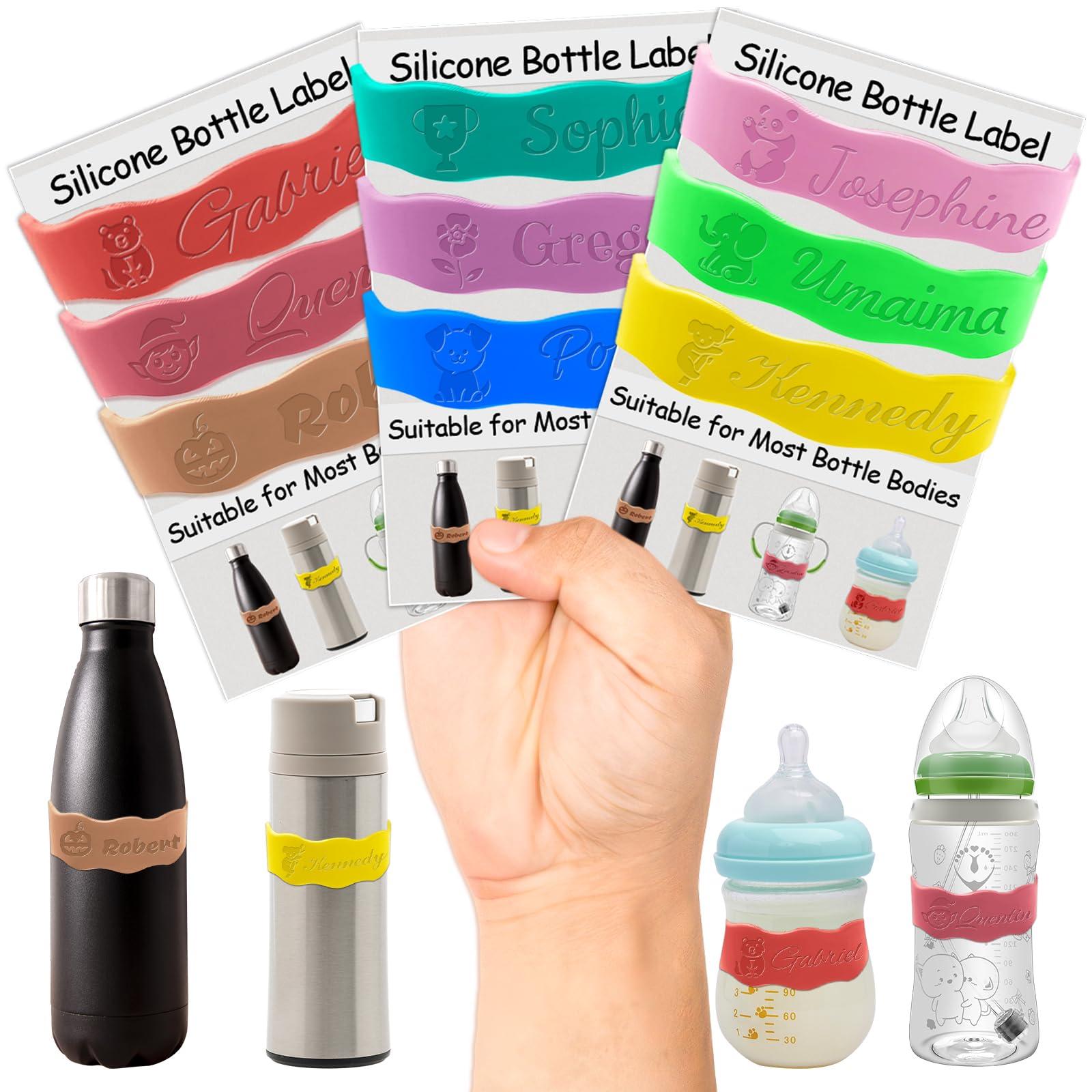 Coregiftr Water Bottle Labels Personalized Bottle Labels Daycare Reusable,Silicone Baby Bottle Water Bottle Name Bands,Water Bottle Labels Waterproof Material Pack of 3