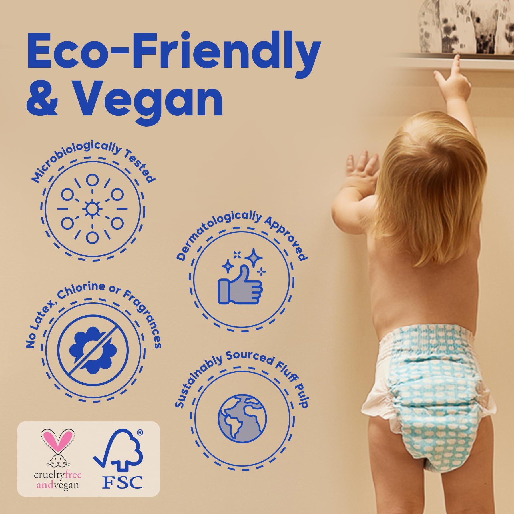 Kim & Kimmy Kim & Kimmy Eco Diapers, Size 5, 26-38 lbs, 44 Diapers - 12 Hour Leak Protection, No Rashes, Hypoallergenic, Ultra-Soft & Highly Absorbent - Cruelty Free & Vegan - Funny Icons