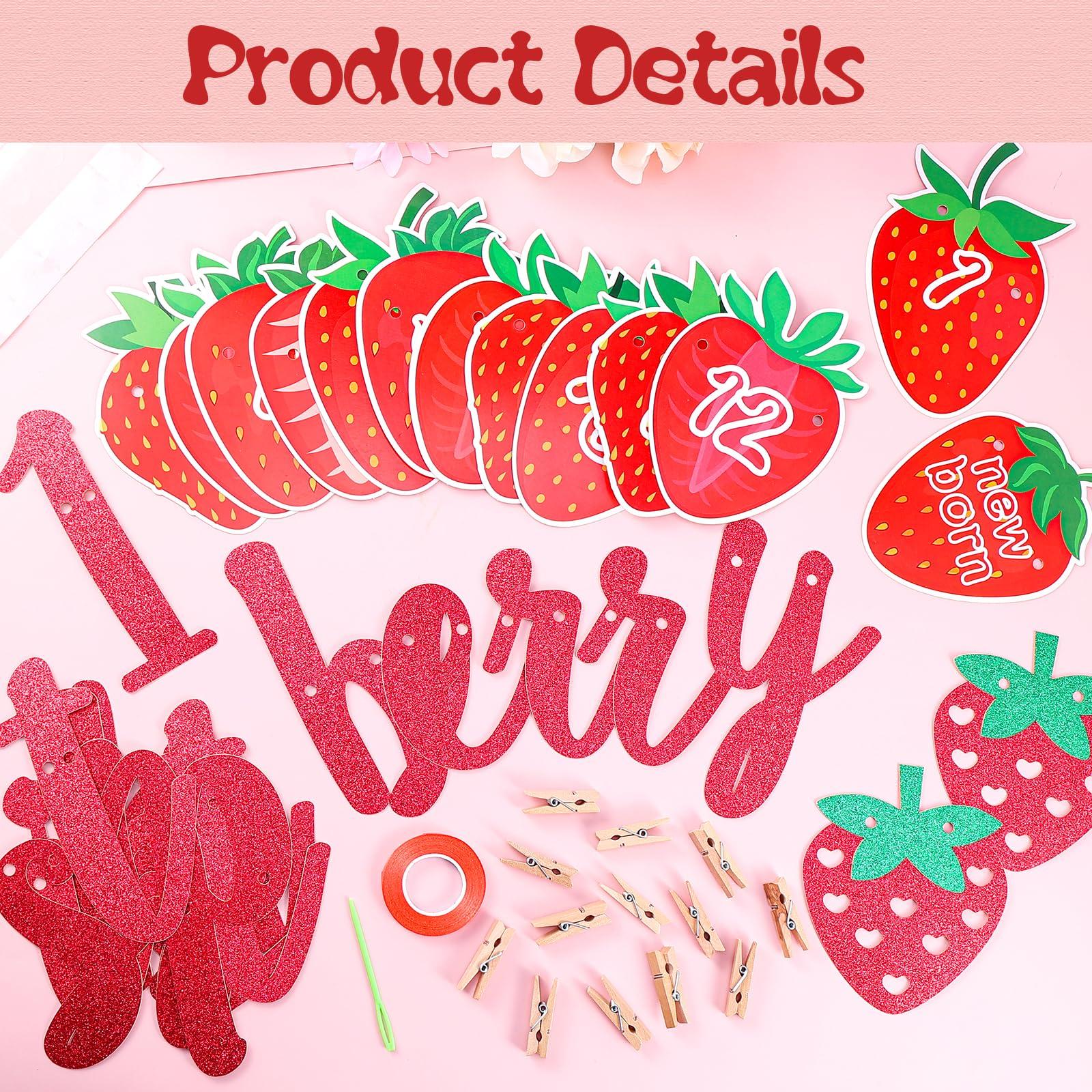 Andibro Andibro Strawberry First Birthday Party Decor, Berry 1st Birthday Party Supplies,Sweet Berry Monthly Photo Banner Milestone Photograph Bunting Garland Strawberry Hanging Decoration Fruit Themed Shower