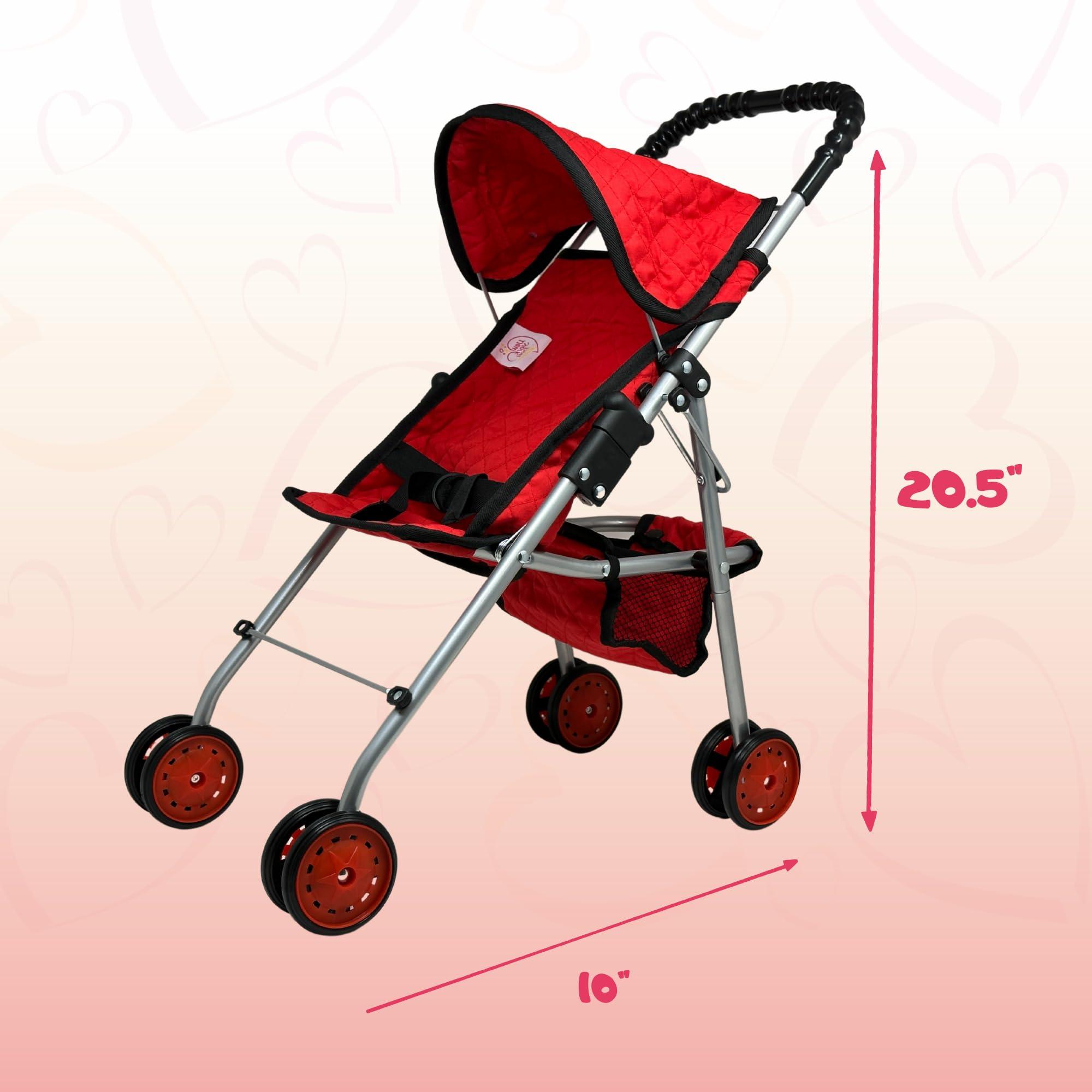 The New York Doll Collection My First Baby Doll Stroller for Toddlers 3 Year Old Girls, Little Kids | Folding Baby Stroller for Dolls, Toy Stroller for Baby Dolls with Bottom Storage Basket, Foldable Frame, Canopy, Seatbelt