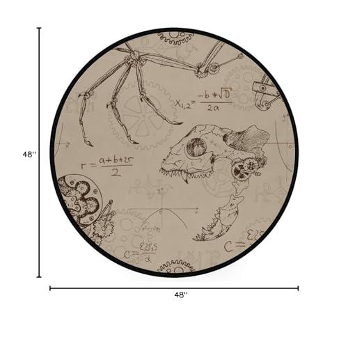 Hapuxt Round Rug Nursery Area Rugs Dragon Wing Retro Mechanism Play Room Mat Non-Slip Floor Mats Soft Absorbent Carpet for Living Room Bedroom Kitchen Polyester 4Ft