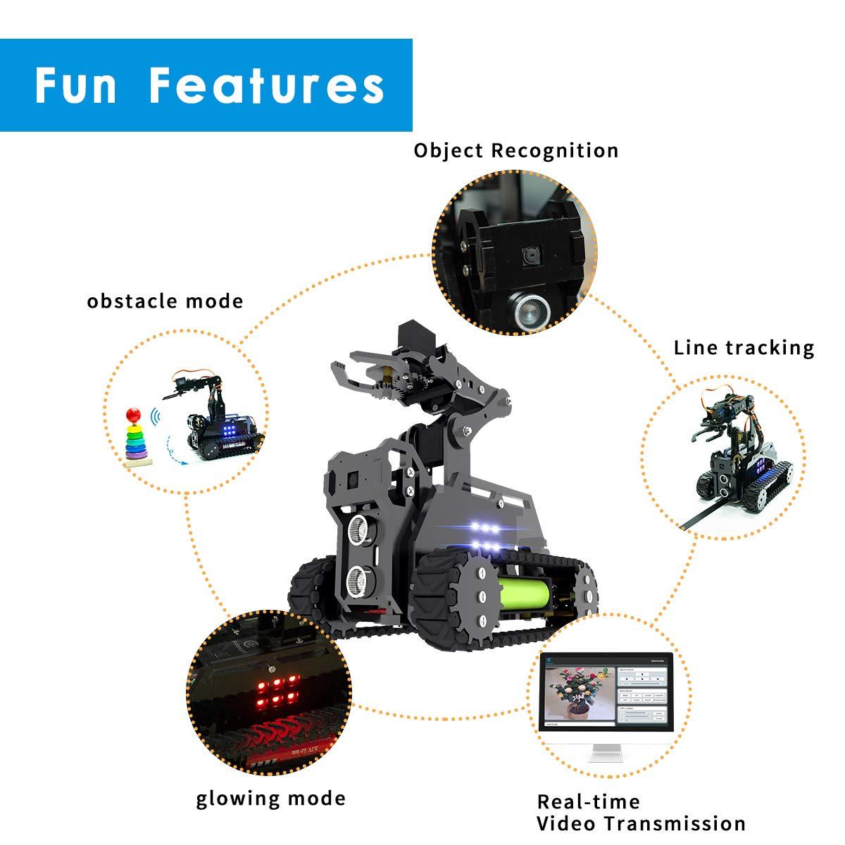 Gewbot Gewbot DIY Robot Model Kit for Raspberry Pi 4/3 Model B+/B WiFi Wireless Smart Robot Car Kit with 4-DOF Robotic Arm/OpenCV Target Tracking/Video Transmission Rasptank Robotic Kit with PDF