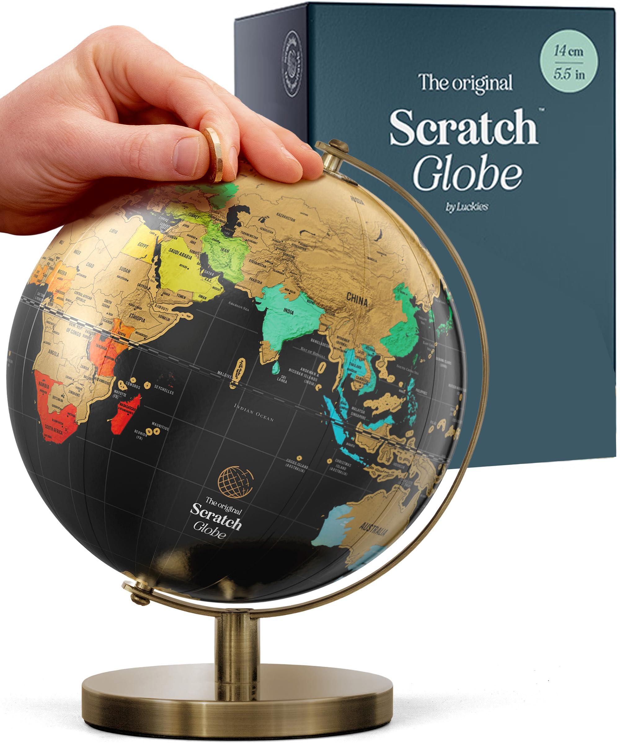 Luckies of London Ltd Luckies - Scratch Map World Globe | Scratch Off World Map | Globes For Adults | Scratching Off Maps & Travel Maps | Desk Gadgets For Men & Desk Decor | Travel Gifts Men | Small Globe