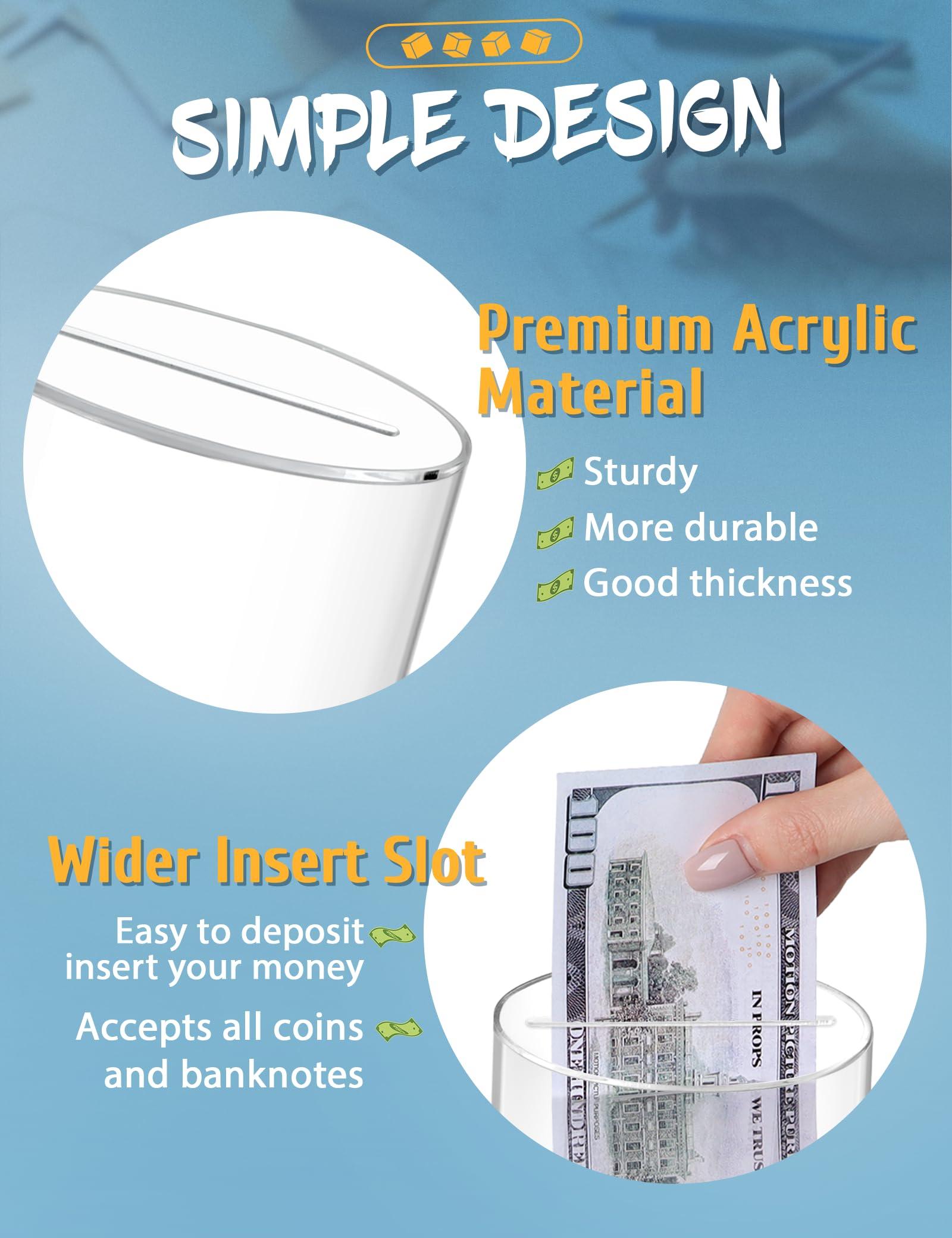 Kypeeka Kypeeka Clear Acrylic Piggy Bank for Kids, Small Clear Money Saving Jar Must Break to Open, Unopenable Piggy Bank for Cash Coins (6\" H 3.5\" Diameter)