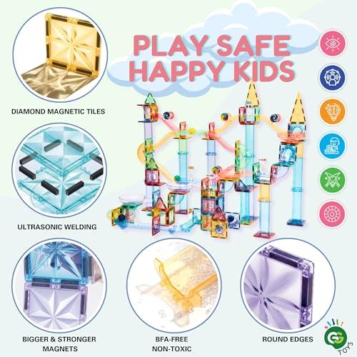 GG TOYS GG TOYS Magnetic Marble Run  208 PCS Magnetic Tiles & Construction Blocks Set  STEM Building Toys for Boys & Girls Ages 3-9  3D Educational Marble Race Game  Gift for Birthdays & Classrooms