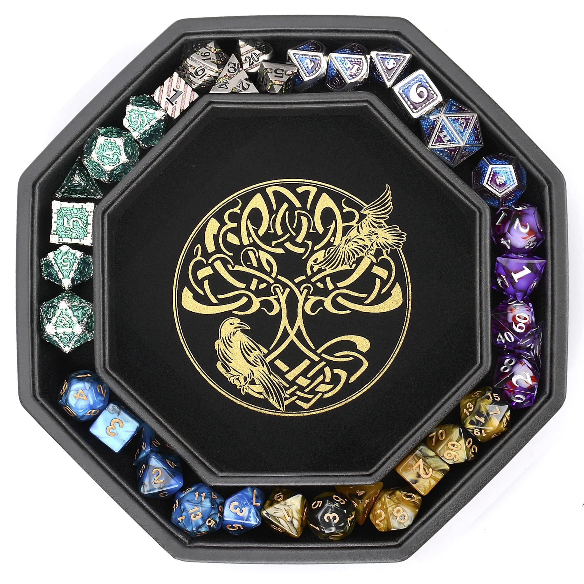 Soar Forge DND Dice Tray - Premium 8 Inch Tray Dungeons and Dragons - Exquisitely Detailed Gold World Tree & Triquetra Design - Perfect Rolling & Box Storage to Protect Your Dice for D&D and RPG