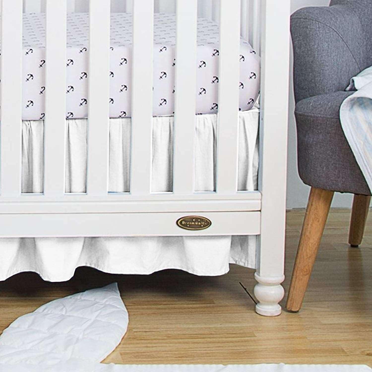 Silentnight 100% Egyptian Cotton, Nursery Crib Toddler (28" x 52" x 14") 800 Thread Count Crib Skirt Dust Ruffle, Bedding Skirts for Baby Boys or Girls, 14" Drop, Ivory Solid