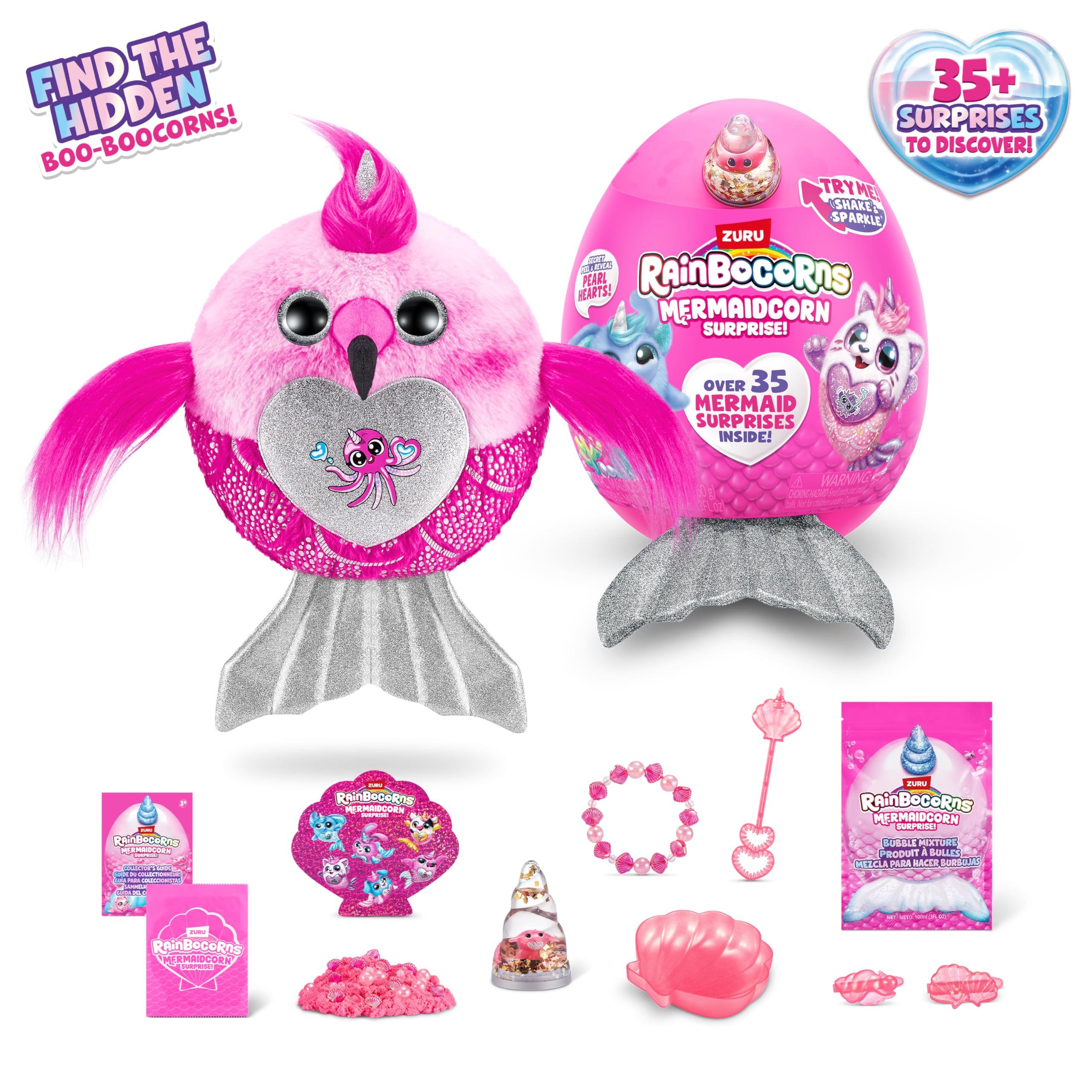 Rainbocorns Rainbocorns Mermaidcorn (Flamingo) by ZURU, Collectible Plush, Mermaid Surprises, Cuddle Plush Stuffed Animal, Surprise Egg, Stickers, Magic Sands & Bubble Mixture, for Girls 3+ Up