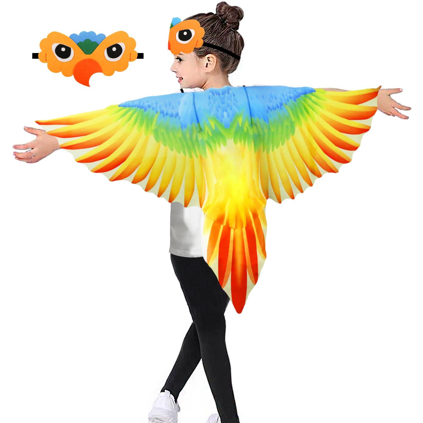 IROLEHOME IROLEHOME Bird-Costume-Parrot-Wings for Kids with Bird Headbands, Boys Girls Eagle Dress-up Cape Halloween Party Favors Gifts