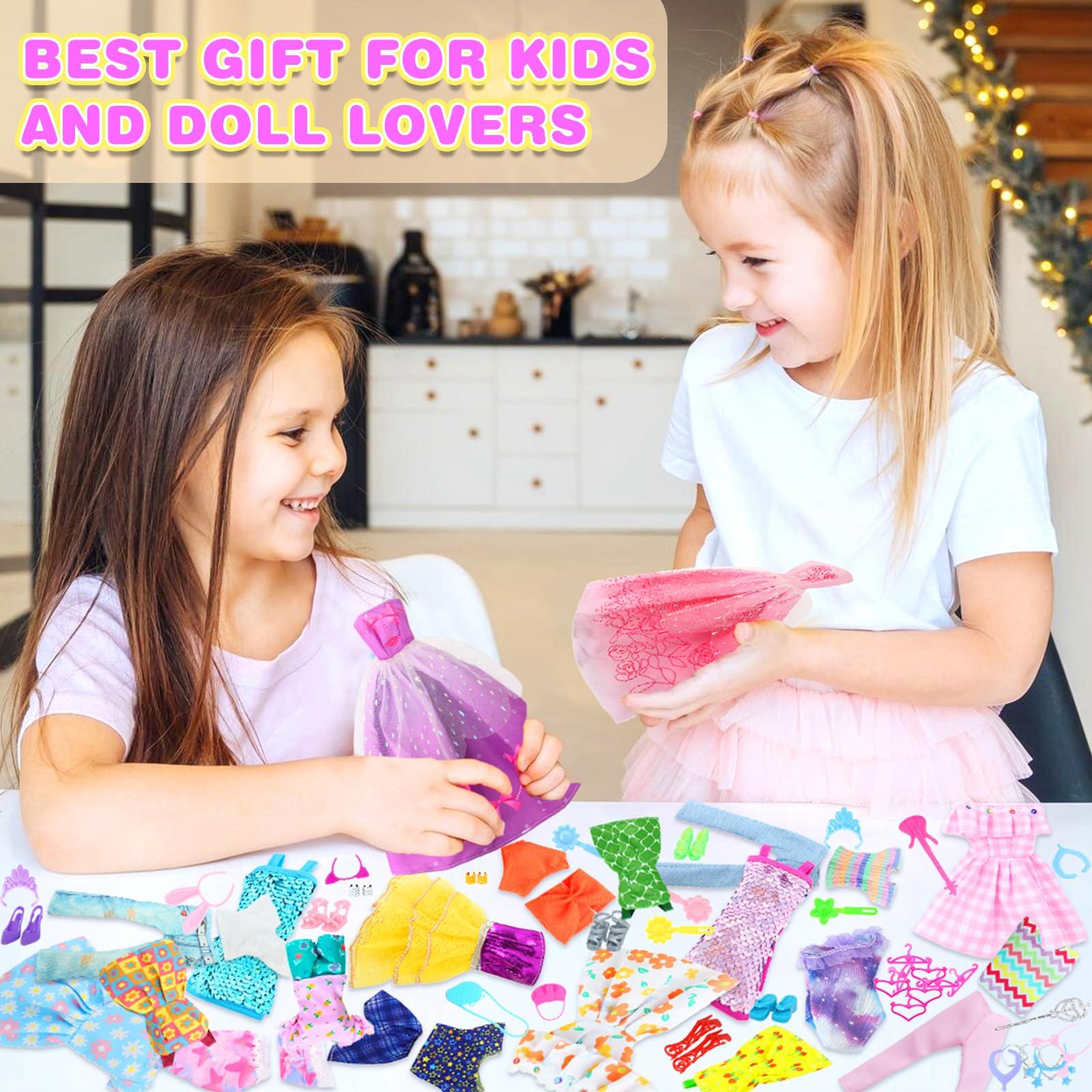 BJDBUS BJDBUS 50 Pcs Doll Clothes and Accessories, 2 Wedding Gowns 4 Fashion Dresses 2 Tops 2 Pants Outfits 2 Swimsuits Bikini 10 Shoes 10 Hangers 17 Doll Stuffers Accessories for 11.5 inch Girl Doll