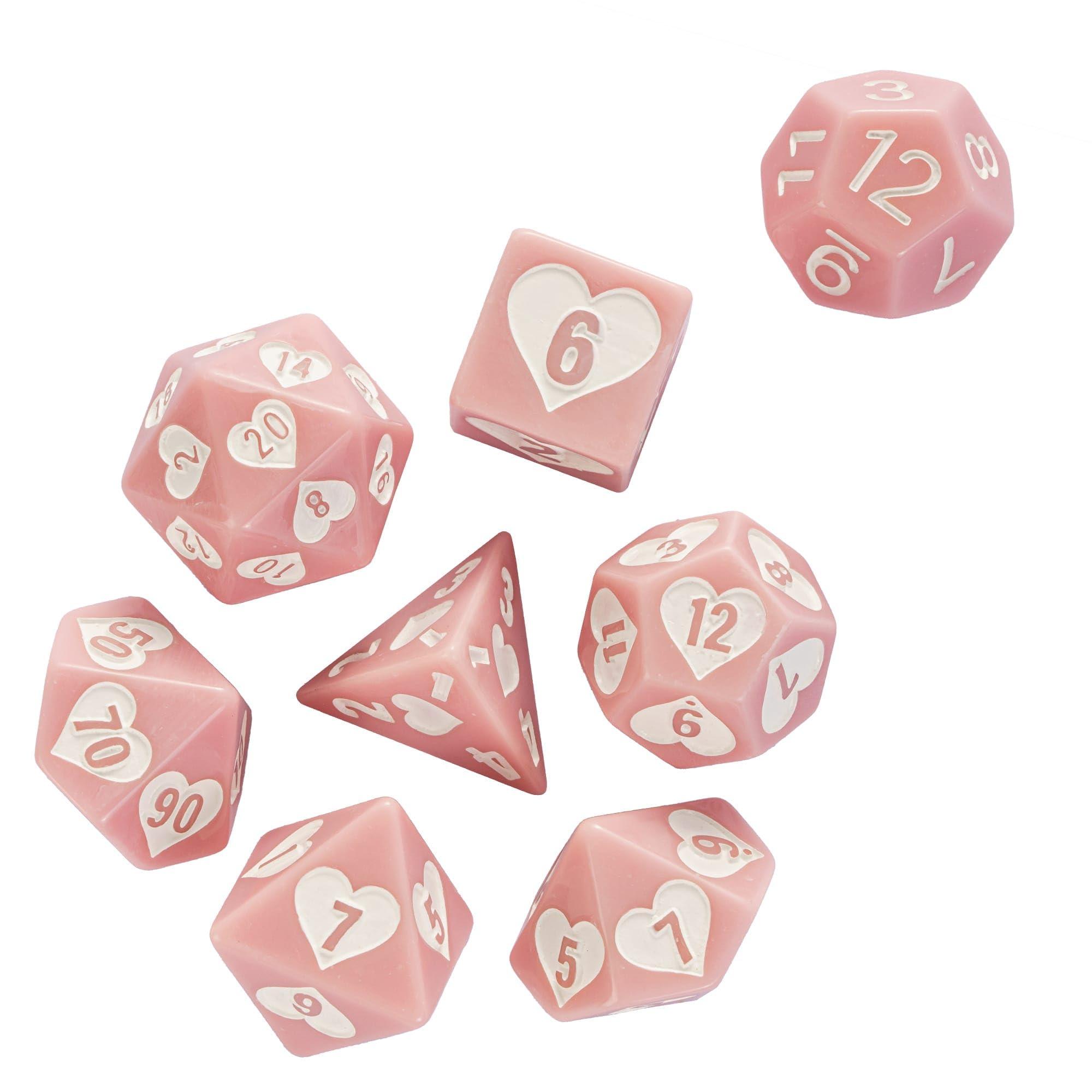 HDdais HDdais 8 Piece Pink DND Dice Set, Heart Resin Polyhedral Dice Set Extra D12 D&D Dice for Dungeons and Dragons Role Playing Game and Other Tabletop Games