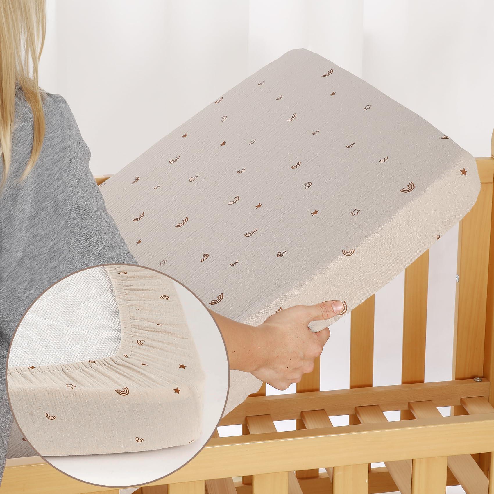 POIKSHARK Fitted Crib Sheet, 100% Organic Cotton Crib Sheet for Standard Crib and Toddler Mattresses 28"x 52", Soft and Breathable