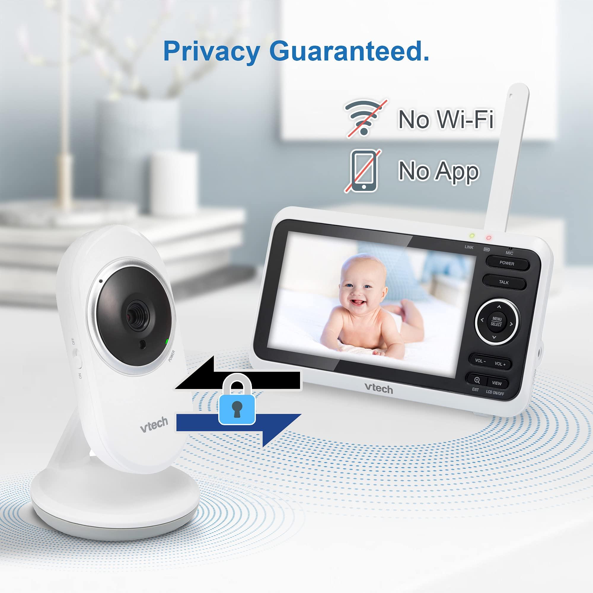 VTech VTech [Upgraded] VM350-2 Baby Monitor, 5" Screen,2 Cameras,1000ft Range, Night Vision, 2-Way Audio, Lullabies, Secure Transmission No WiFi