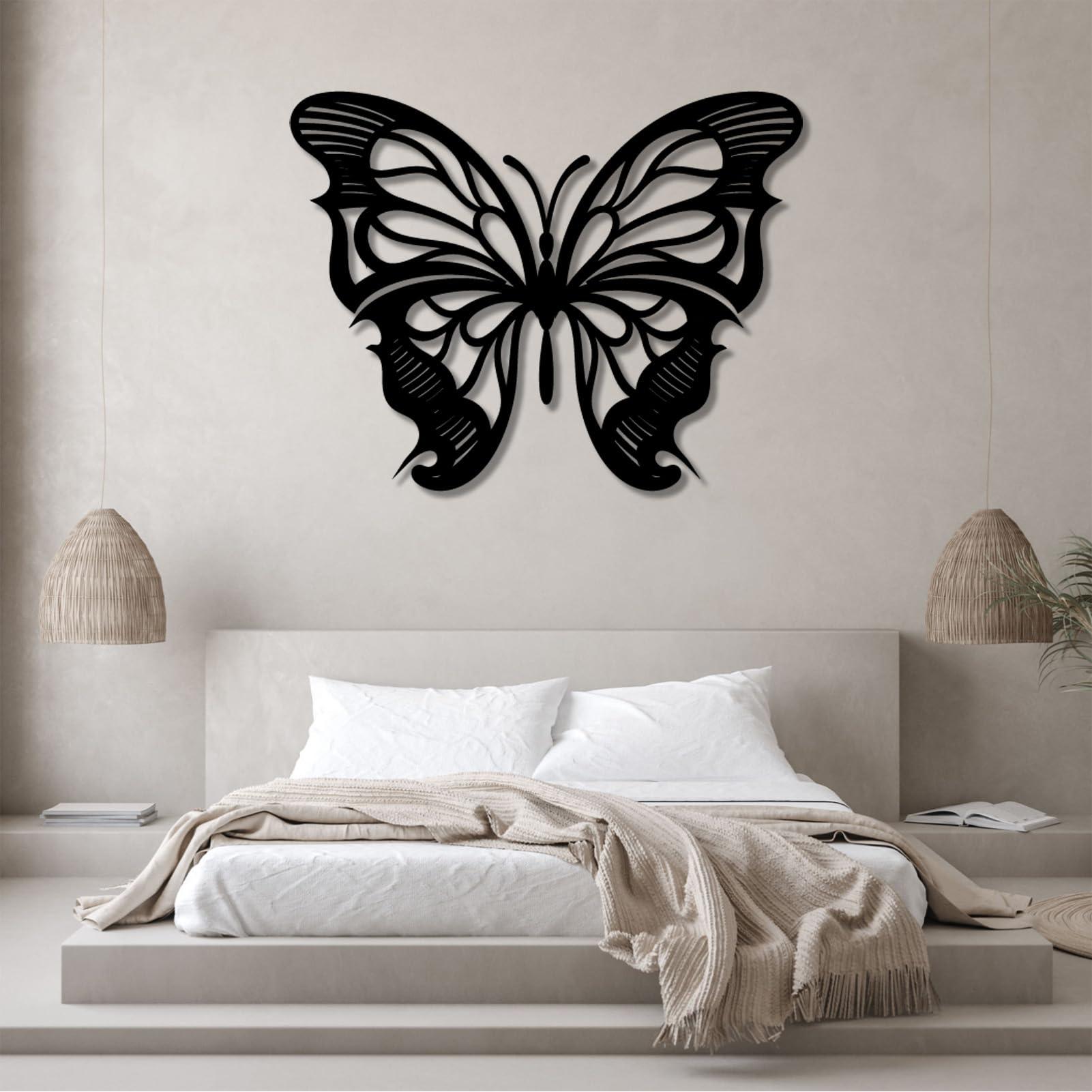 Tawinone Butterfly Metal Wall Art, Butterfly Art Wall Decor, Butterfly Art Wall Decor, Metal Butterflies Outdoor Decor, Butterfly Sign for Livingroom, Bedroom, Bathroom, Office (Silver, 47"x37"/120x94cm)