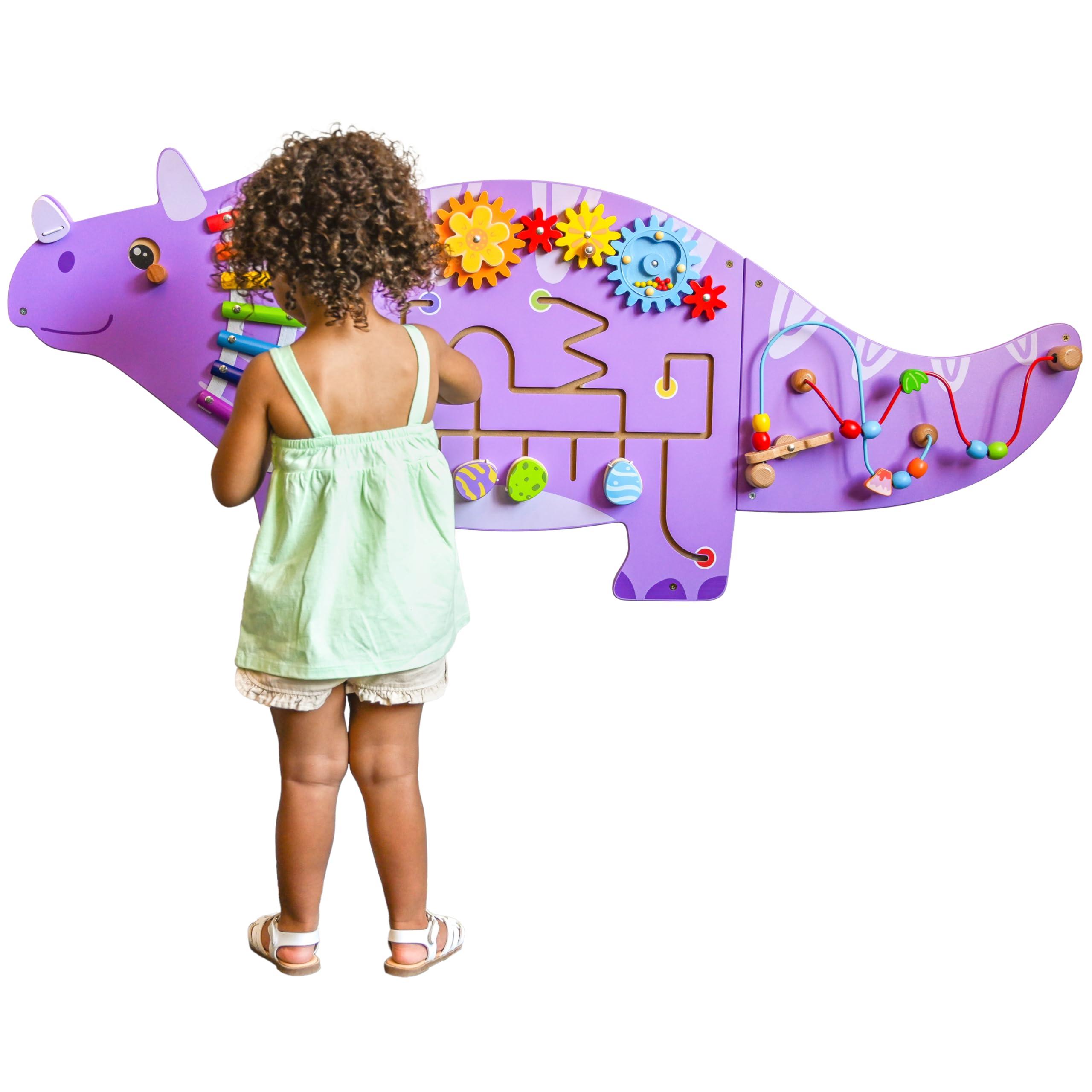 SPARK & WOW SPARK & WOW Triceratops Activity Wall Panels - Ages 18m+ - Montessori Sensory Toy - 8 Activities - Busy Board - Toddler Room Dcor