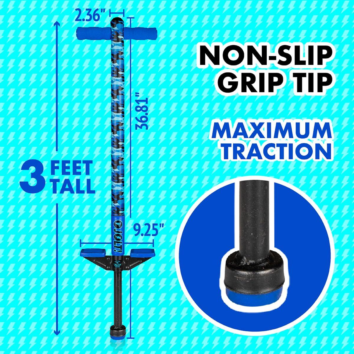 Flybar Flybar Pogo Stick for Kids, 40 to 80 Pounds, Perfect for Beginners, Easy Grip Foam Handles, Anti-Slip Foot Pegs, Outdoor Toys for Boys, Jumper Toys for Girls, Outside Toys for Kids (Jolt, Blue Camo)
