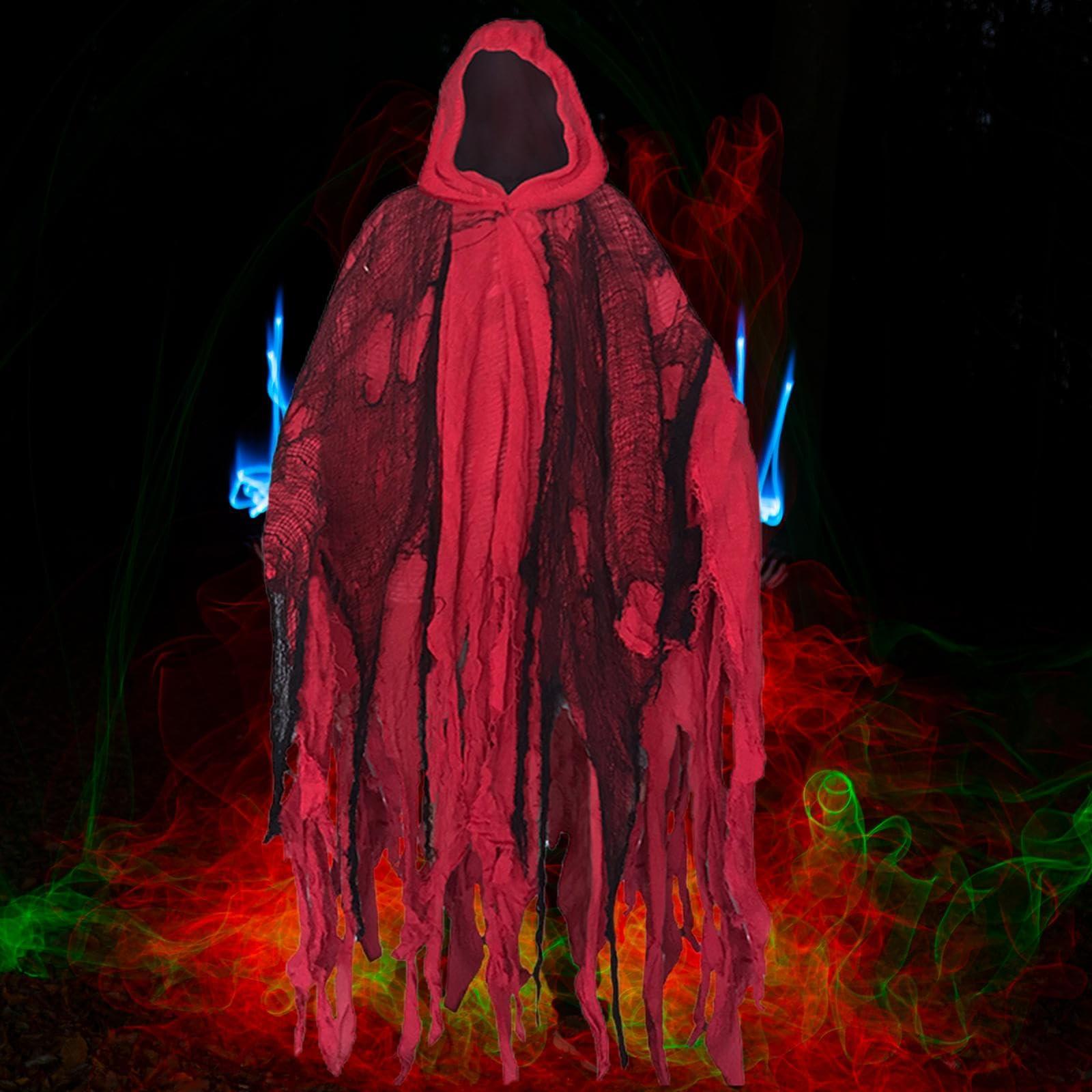 Vaveren Vaveren Halloween Costume Haunted Hooded Capes Grim Reaper Costume Set Hooded Cap Dress up Cosplay for Masquerade Party Favor Photo Props, red