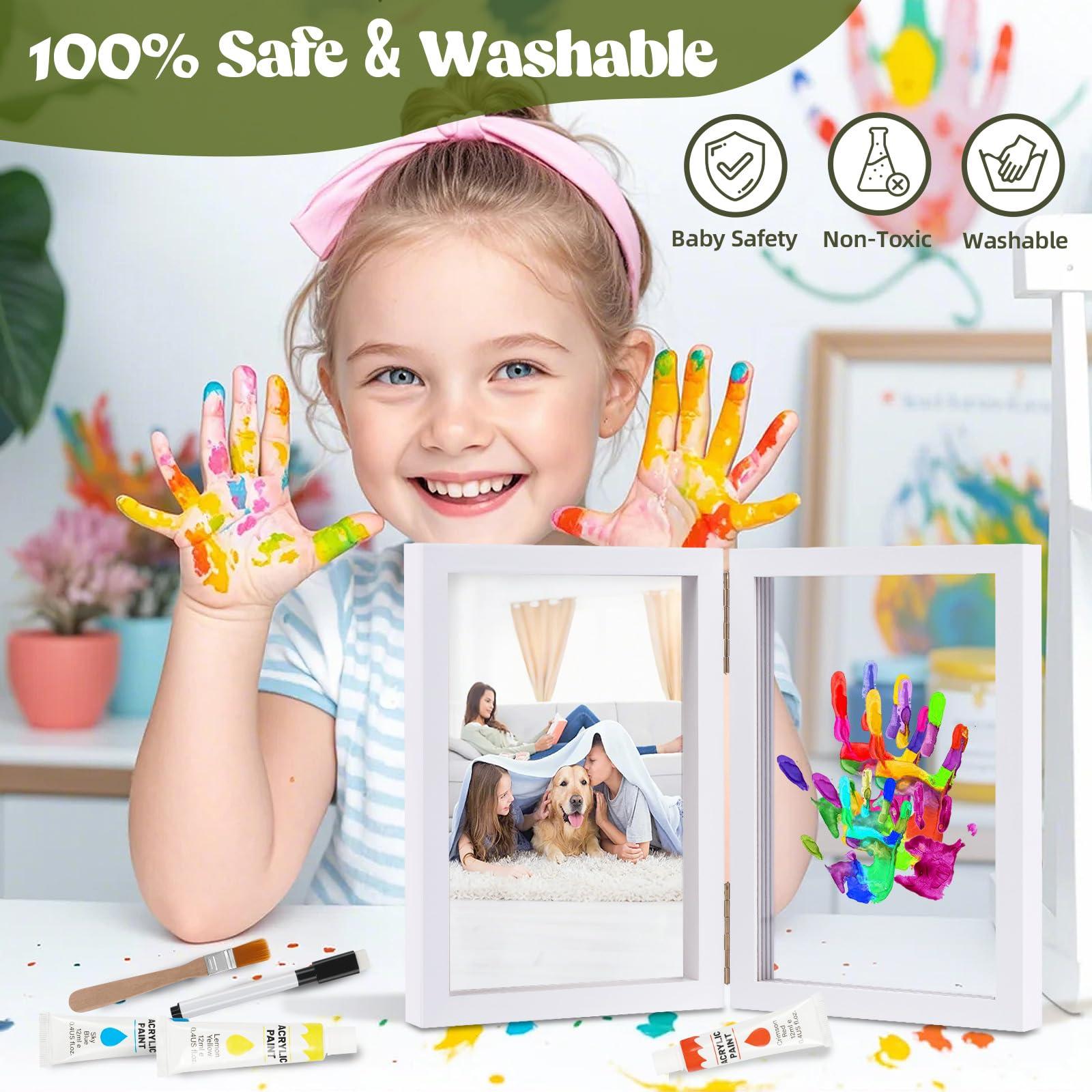 Nabance Family Handprint Kit, DIY Baby Hand and Footprint Handmade Keepsake Wooden Frame, Family Gifts with 5 Non-Toxic Baby-Safe Paint, Ideas Gift for New Parents Couple Friends