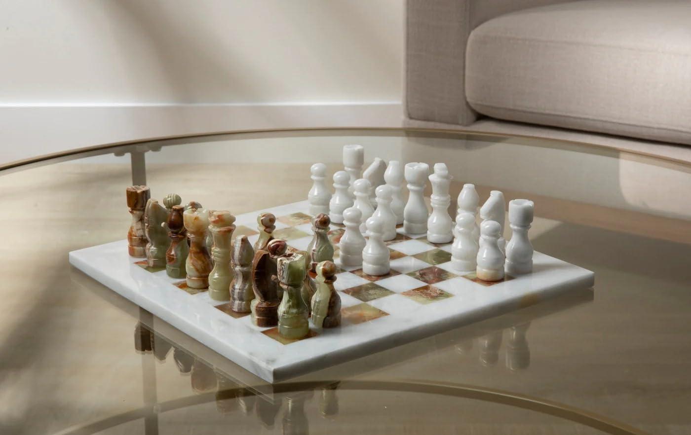 KALIFANO KALIFANO - Green Onyx Chess Set, Unearthed and Hand-carved in Pakistan, Timeless, Unique, and Elegant Decor Accent, Chess Board, Office or Home Decor