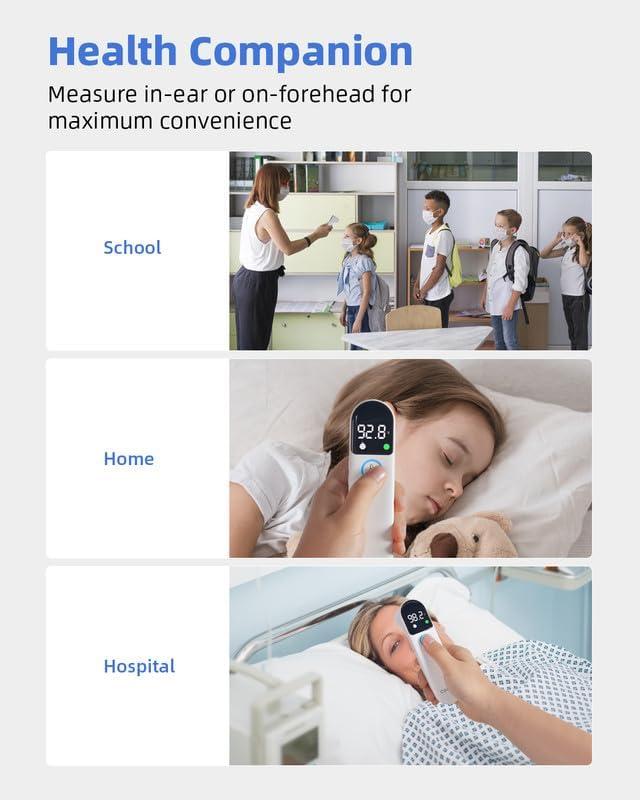COOCEER COOCEER Digital Thermometer for Adults and Kids: Accurate Ear and Forehead Temperature Readings - Fever Alarm - Touchless Ideal for Babies Toddlers Infants Sensiors - Large LED Display - Home Use