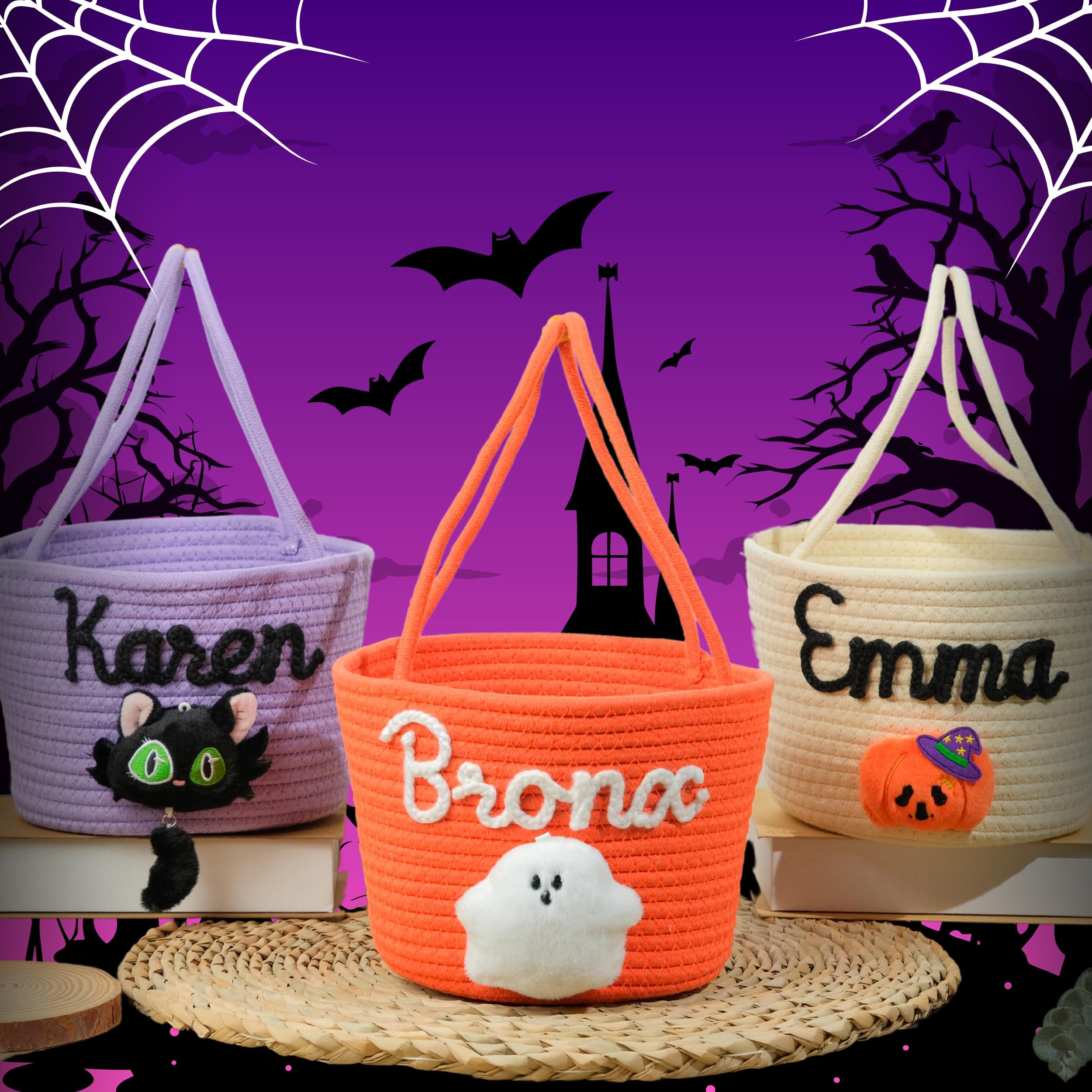 SphonxAi SphonxAi Personalized Halloween Basket, Custom Woven Candy Bag, Trick or Treat Bag with Name, Kid Pumpkin Bucket Ghost Basket