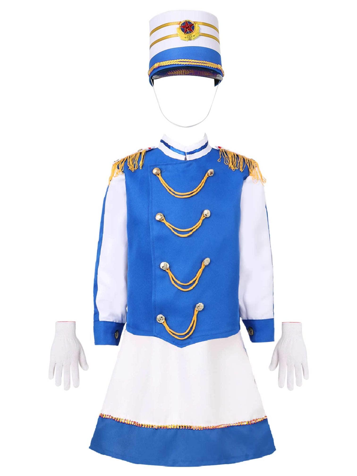 MSemis MSemis Unisex Girls Boys Deluxe Marching Band Uniform Sets Royal Guard Show Festival Costume Type B Blue 9-10 Years