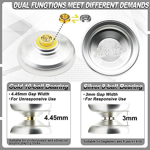 JOLESHARE JOLESHARE Professional Unresponsive Yoyo for Pros and Responsive Yoyos for Kids Beginners, Package Includes Replaceable Responsive Bearings, yo-yo Gloves, and 5 yo-yo Cords(Silver)