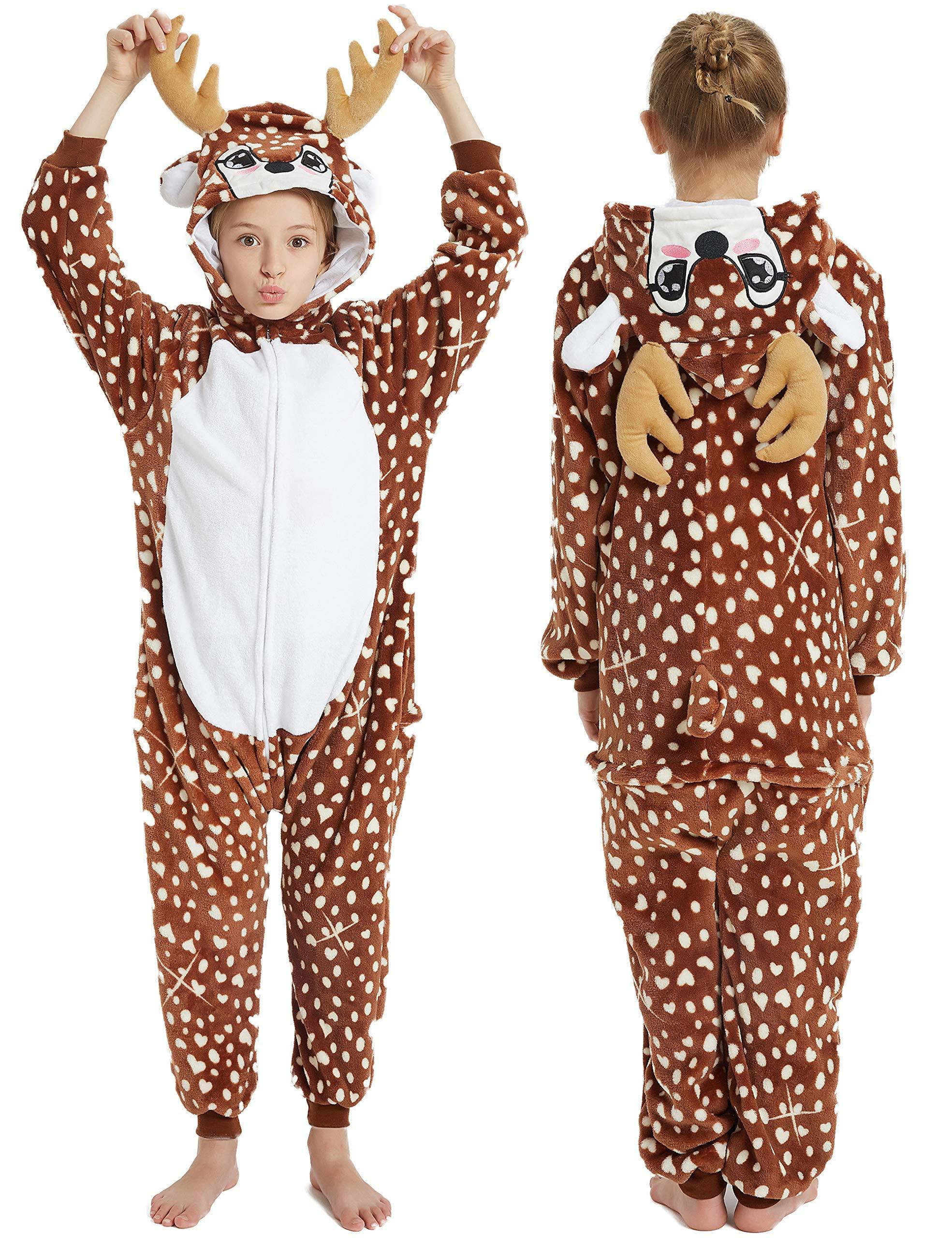 CALANTA CALANTA Deer Onesie Kids Reindeer Costume Girls Animal Pajamas Halloween Christmas Cosplay Party.Sika Deer.120