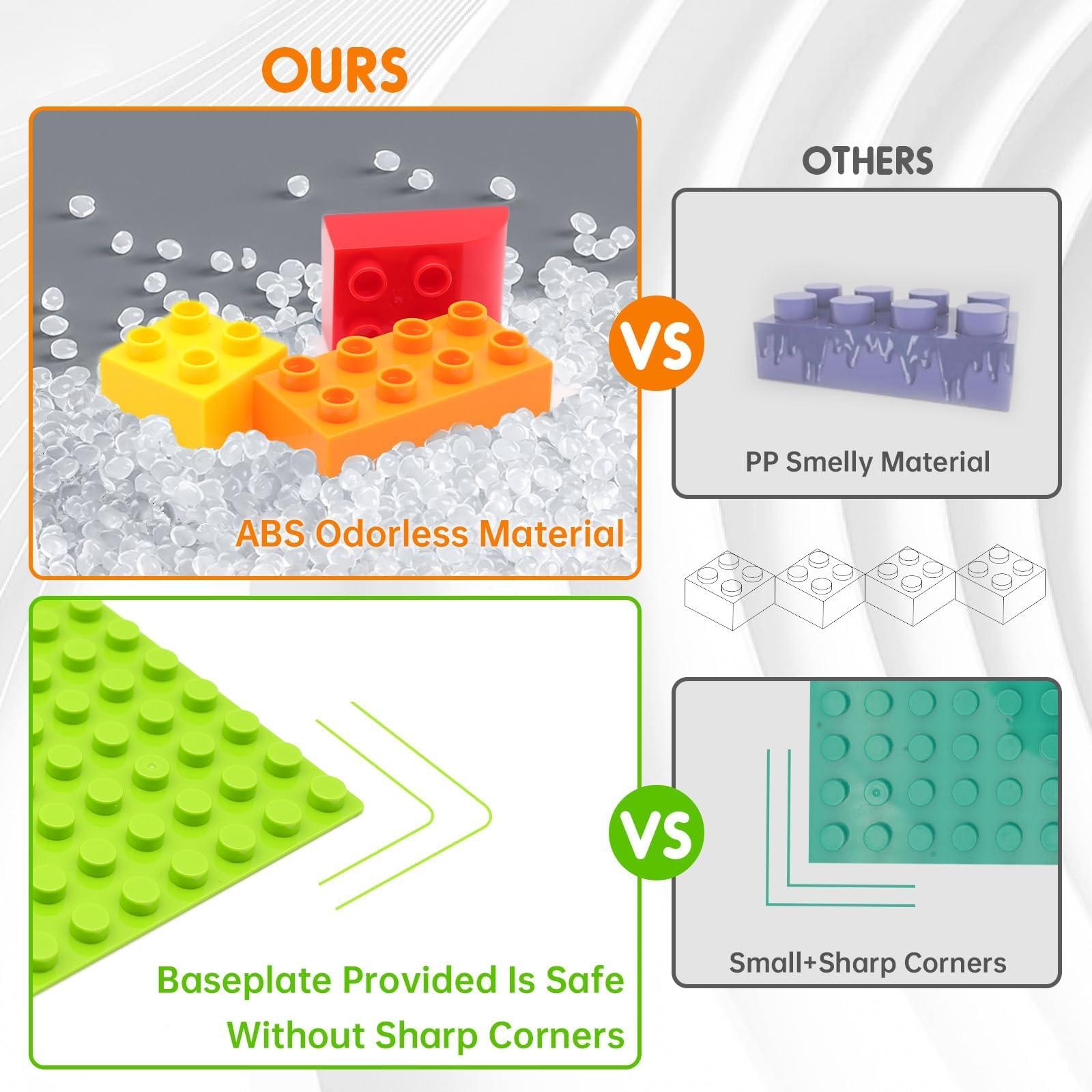 WYSWYG Large Building Blocks for Kids Toddlers Including 2 Piece Baseplates, Basic Big Building Blocks Compatible with Duplo and Major Brands, Building Bricks Set for Kids Age 3 4 5 6