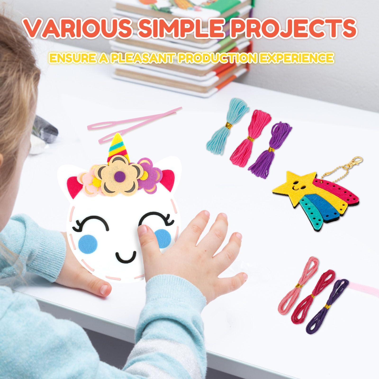 DJAPWPX 8 Pcs Kids Sewing Kit DIY First Felt Sewing Kit Educational Beginner Sewing Kit for Kids Creative Felt Sewing Craft Kit for Girls Boys Aged 6+