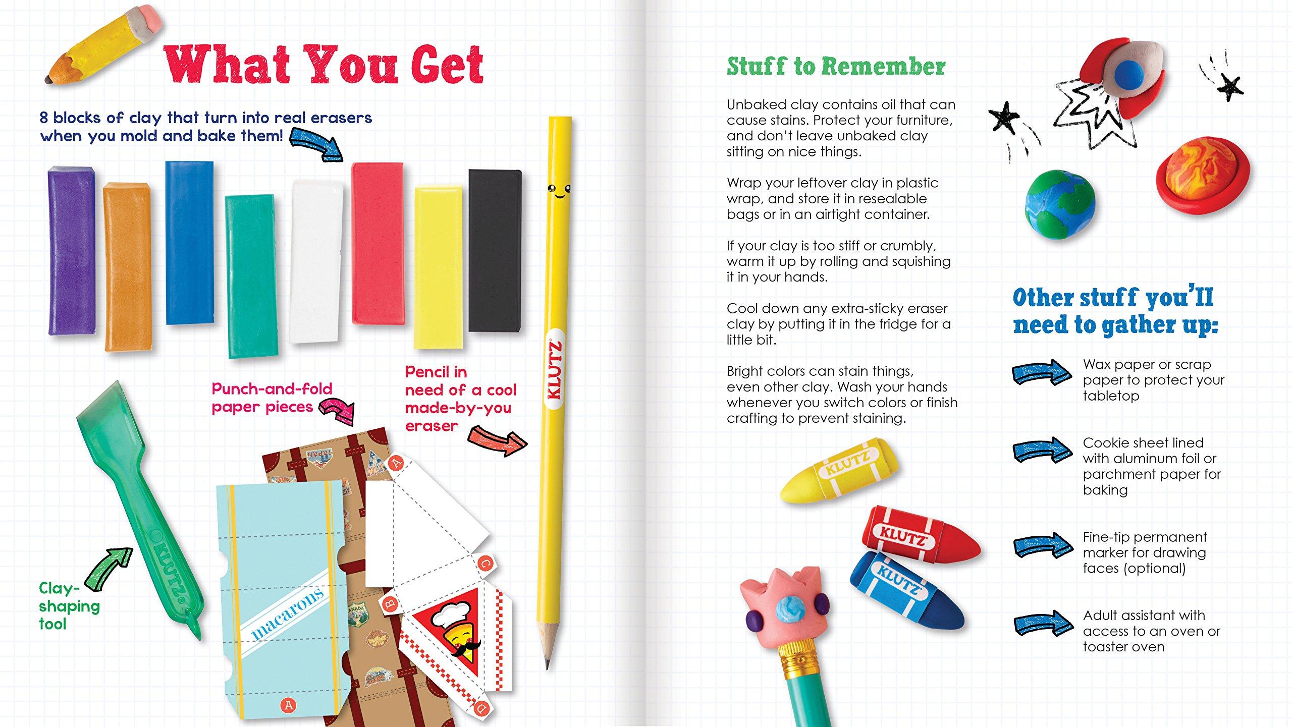 Klutz KLUTZ Make Your Own Mini Erasers Toy includes (8)colors of eraser clay^pencil^clay shaping tool^(2)sheets of papercraft displays