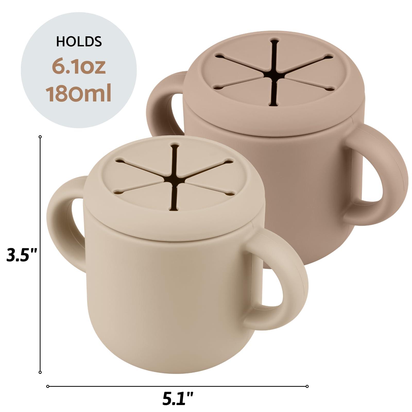 Mintlyfe Mintlyfe Snack Containers, Silicone Snack Cups for 6-12 Months Toddlers - Pack of 2 Food Grade Silicone Snack Cups with Grip Handle for Baby Led Weaning, Unbreakable (Sand/Natural)