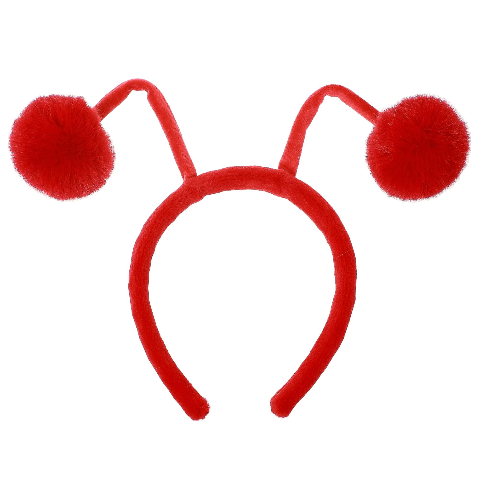 CHEU CHEU antenna headband costume as bee, snail, ant, insect props with bendable plush pom pom bopper (red)