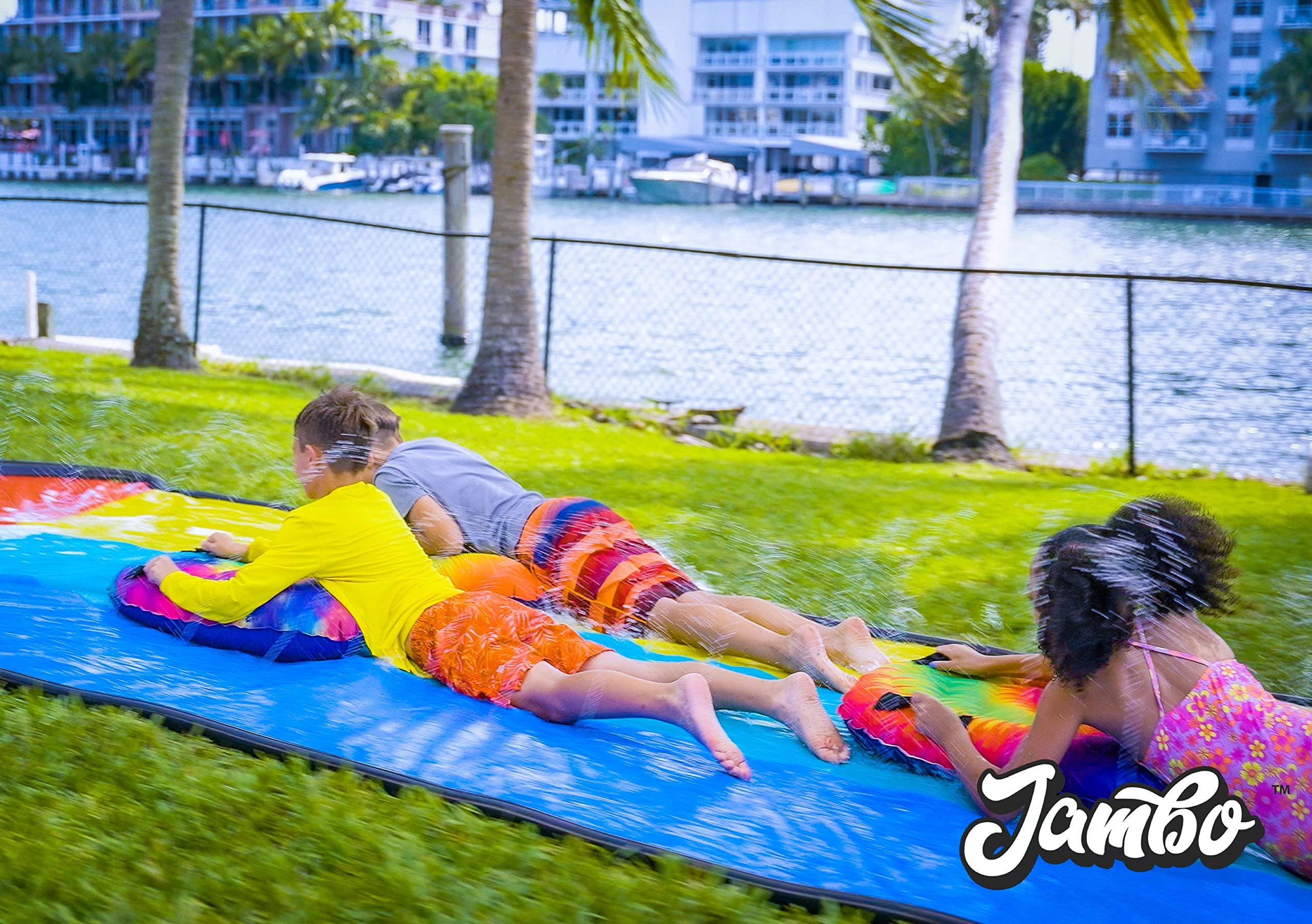 JAMBO JAMBO Inflatable Surf Body Board with Handles, Boogie Board for Beach, Surfing Swimming Floating Surfboard Boards, Pool Floats Pool Beach Toy for Kids (Tie-Dye, Water Color and Color Spiked) - 3 Pack