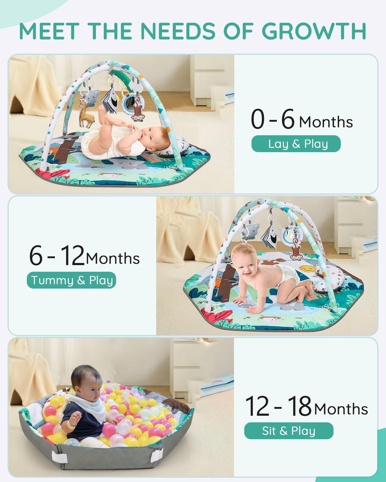 Lilian&Gema Lilian&Gema Baby Play Gym Mat, Baby Tummy Time Mat with 6 Detachable Sensory Toys, Baby Activity Play Mat for Stage-Based Sensory & Motor Skill Development, Baby Gift for Newborn Infant