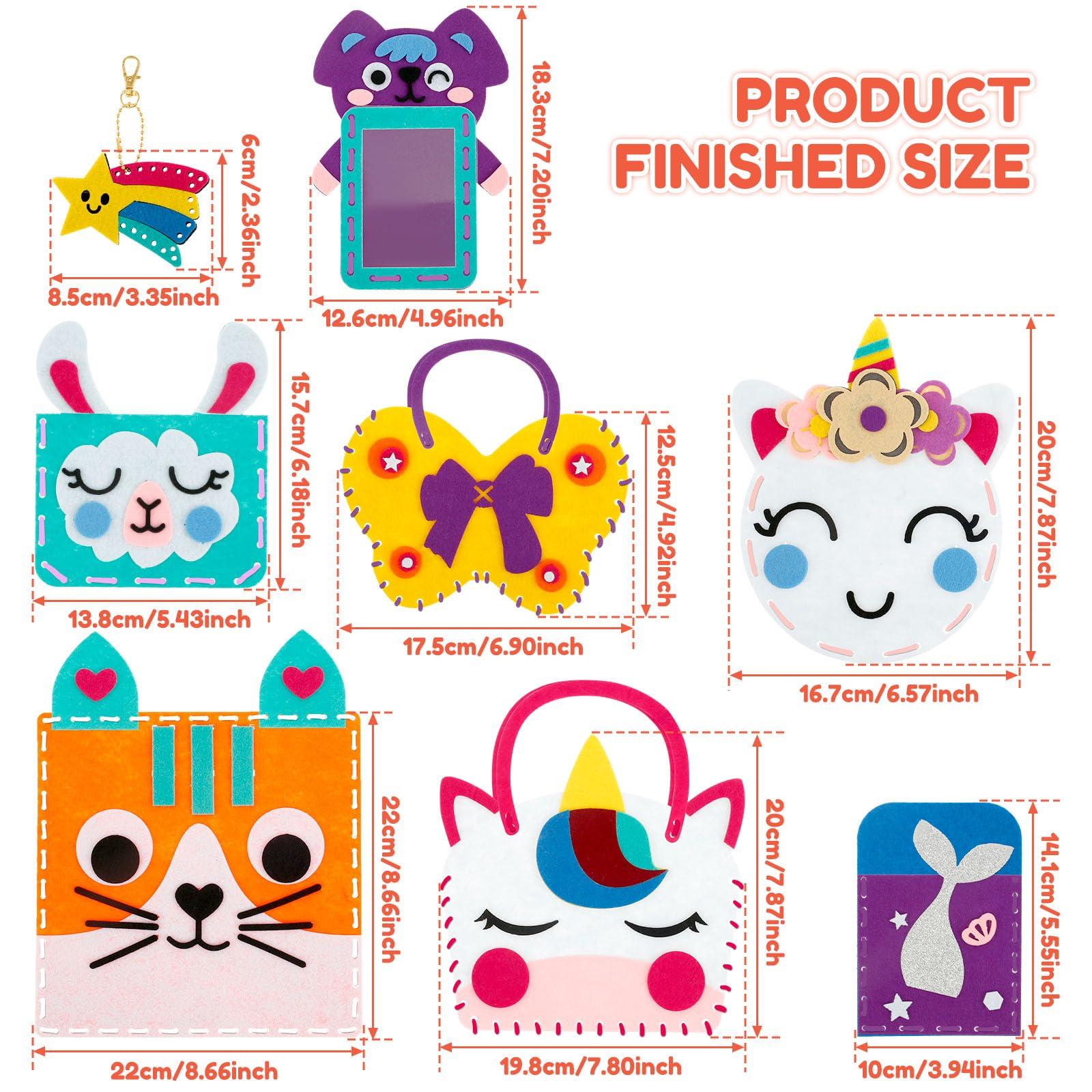 DJAPWPX 8 Pcs Kids Sewing Kit DIY First Felt Sewing Kit Educational Beginner Sewing Kit for Kids Creative Felt Sewing Craft Kit for Girls Boys Aged 6+