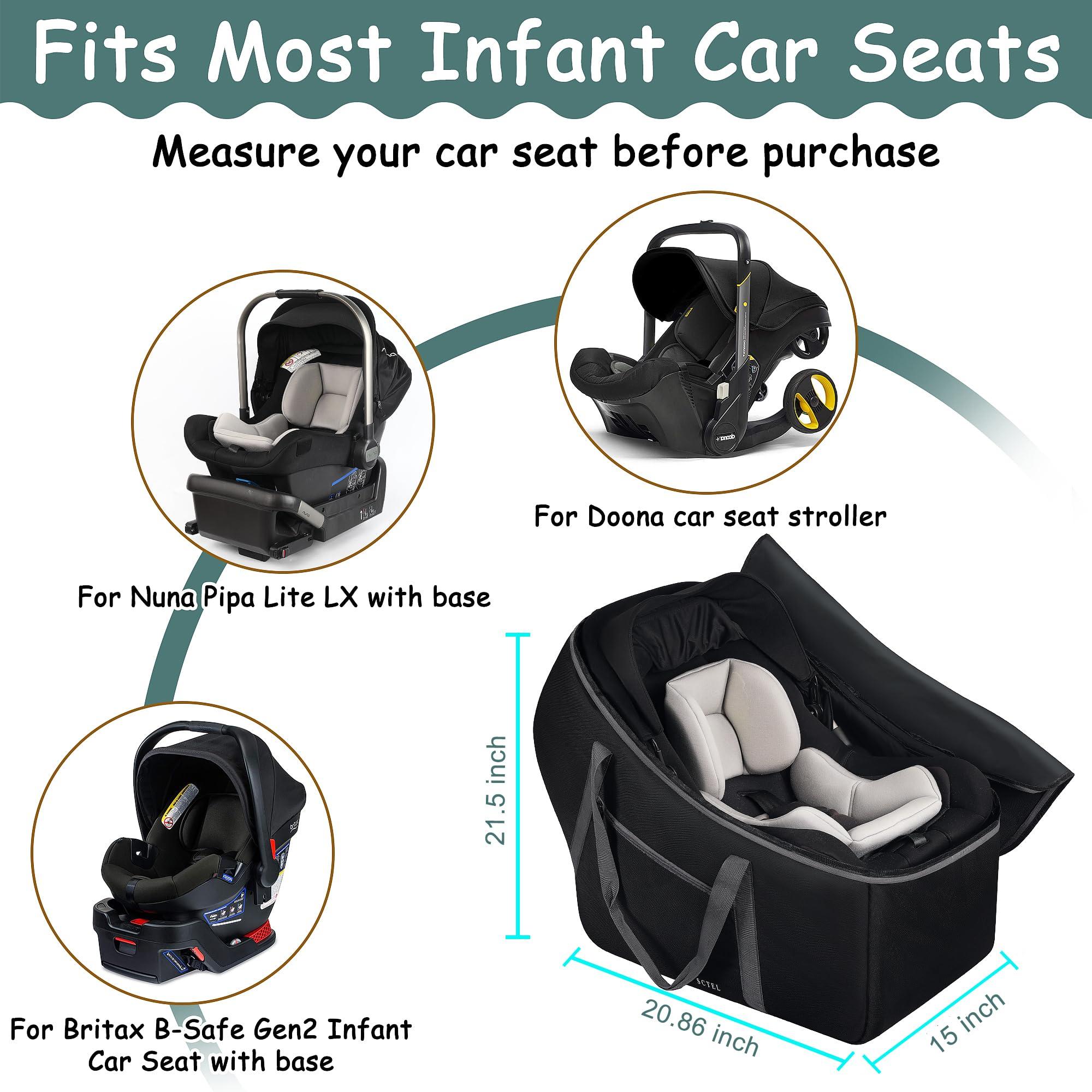 SCTEL Infant Car Seat Travel Bag Fit Nuna Pipa All Model Car Seat and Base, Fit Doona Baby Stroller, Padded Car Seat Bags for Air Travel, Gate Check Bag with Side Pocket, 5 Protective Feet, Storage Bag