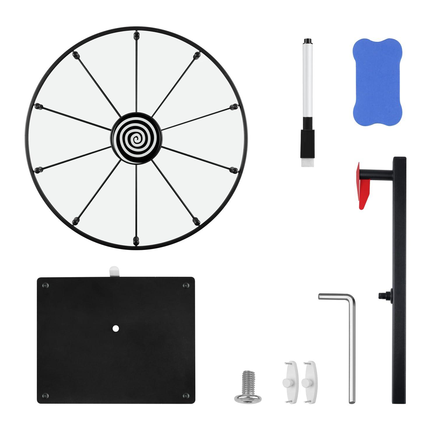 Pionites Pionites 12 Inch 10 Slots Prize Wheel Tabletop or Wall Mount Fortune Spin with Dry Erase Marker and Eraser for Engaging Home Parties, Trade Show, Carnival Events (12\'\' White)