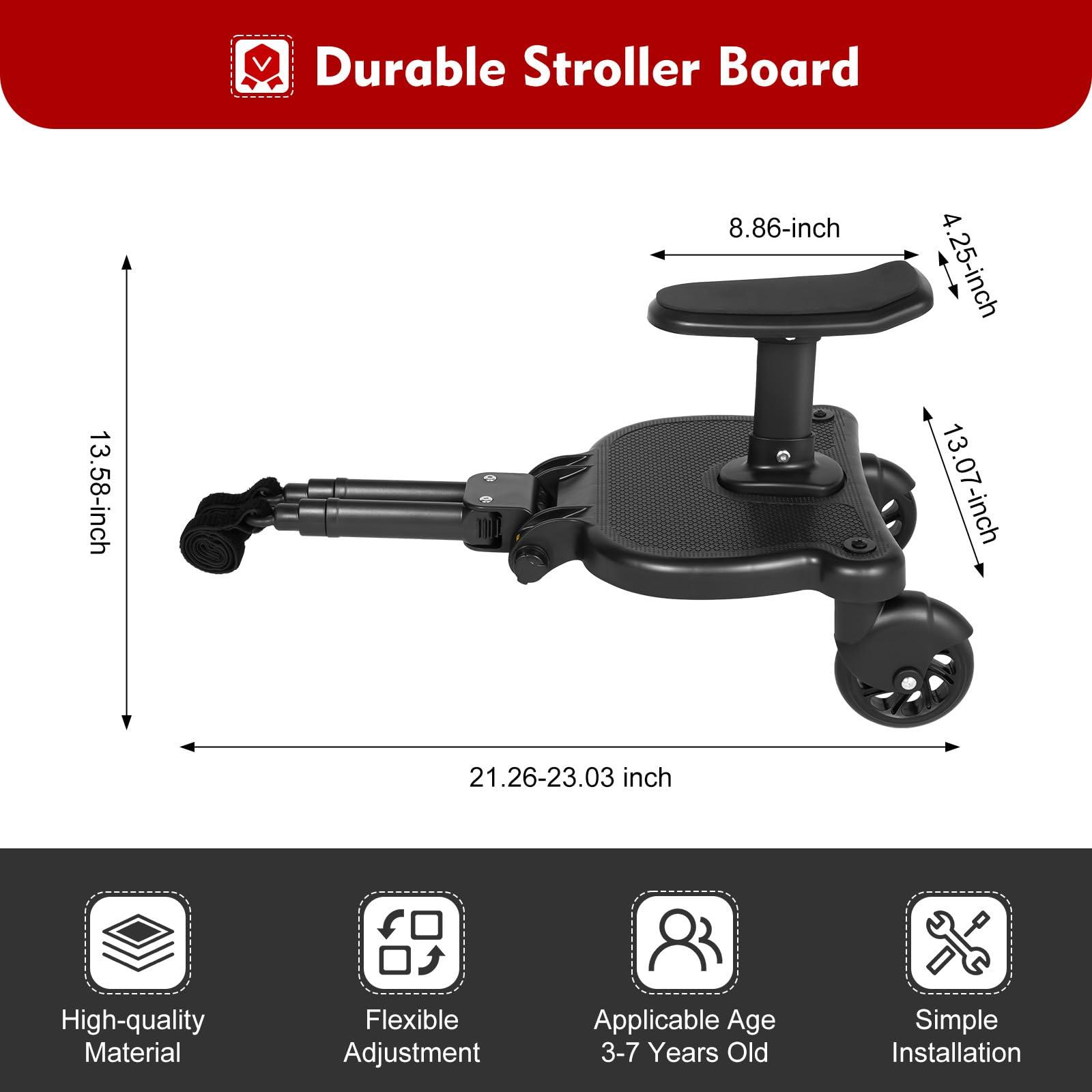 fagauhds Universal Stroller Board with Wheels,2 in 1 Sit and Stand Stroller Board, Stroller Standing Board, Stroller Attachment for Toddler to Ride, Holds Children Up to 55lbs
