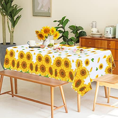 Dvaorc 4 Pack Sunflower Tablecloth 51 x 86 Inch Plastic Rustic Sunflower Tablecloth Sunflower Party Tablecloth Sunflower Birthday Party Table Cloth Sunflower Table Covers for Indoor Outdoor Party Decorations