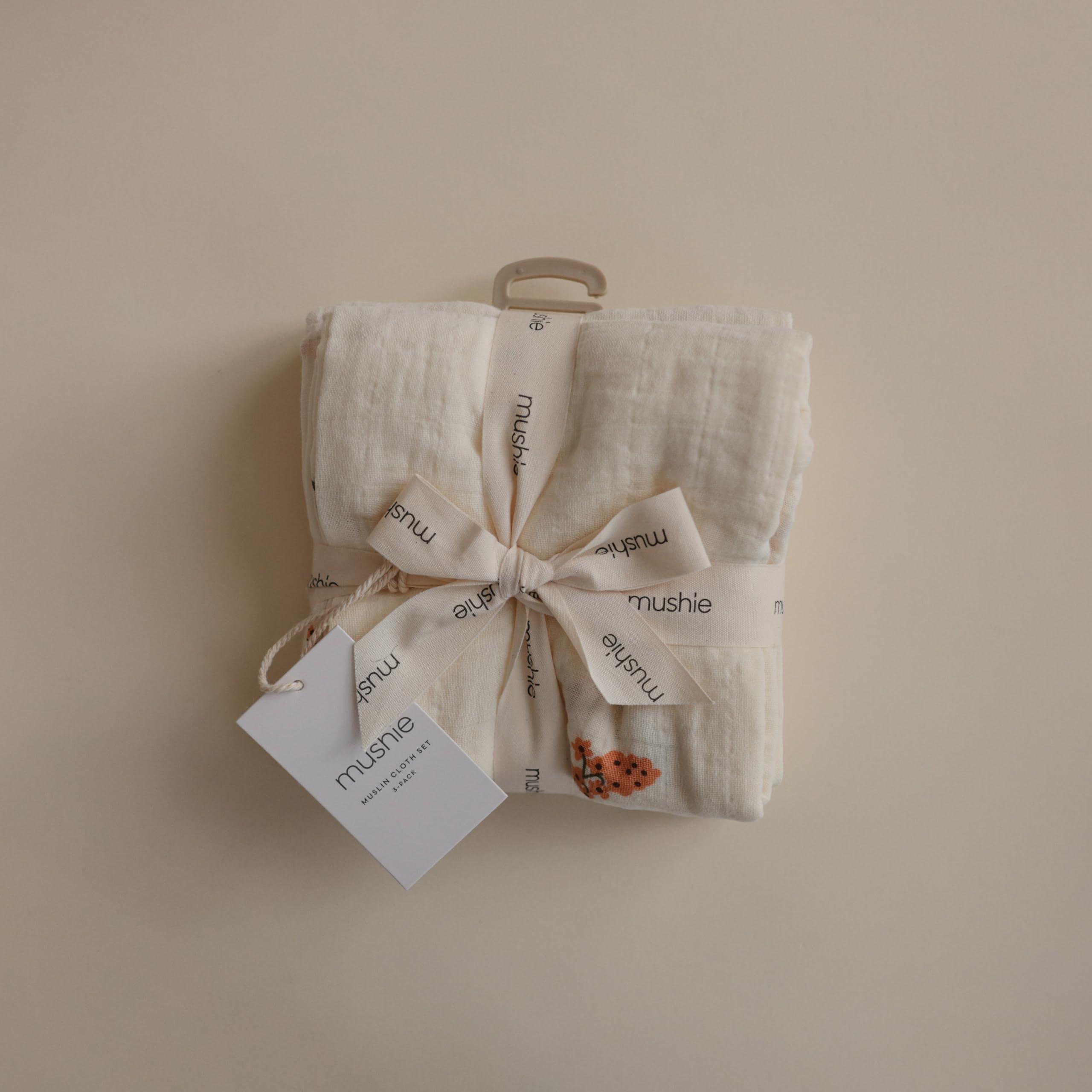 mushie mushie Muslin Baby Cloths | 100% Organic Cotton | 23.5" x 23.5" (Flowers) 3-Pack