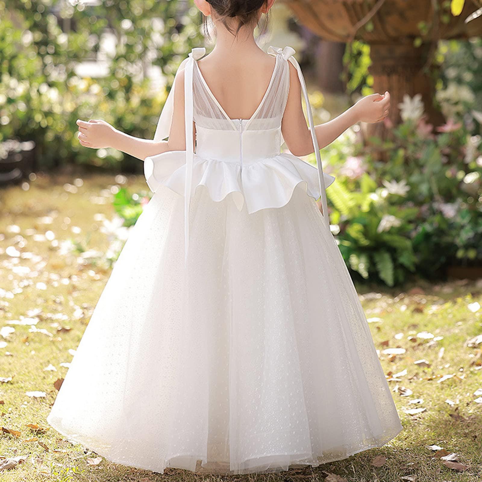 SHUORUI SHUORUI Girls Pageant Princess Dresses Party Prom Gown Soft Multi-Layer Tutu Design Elegant Girls Princess Party Dress,White,100cm