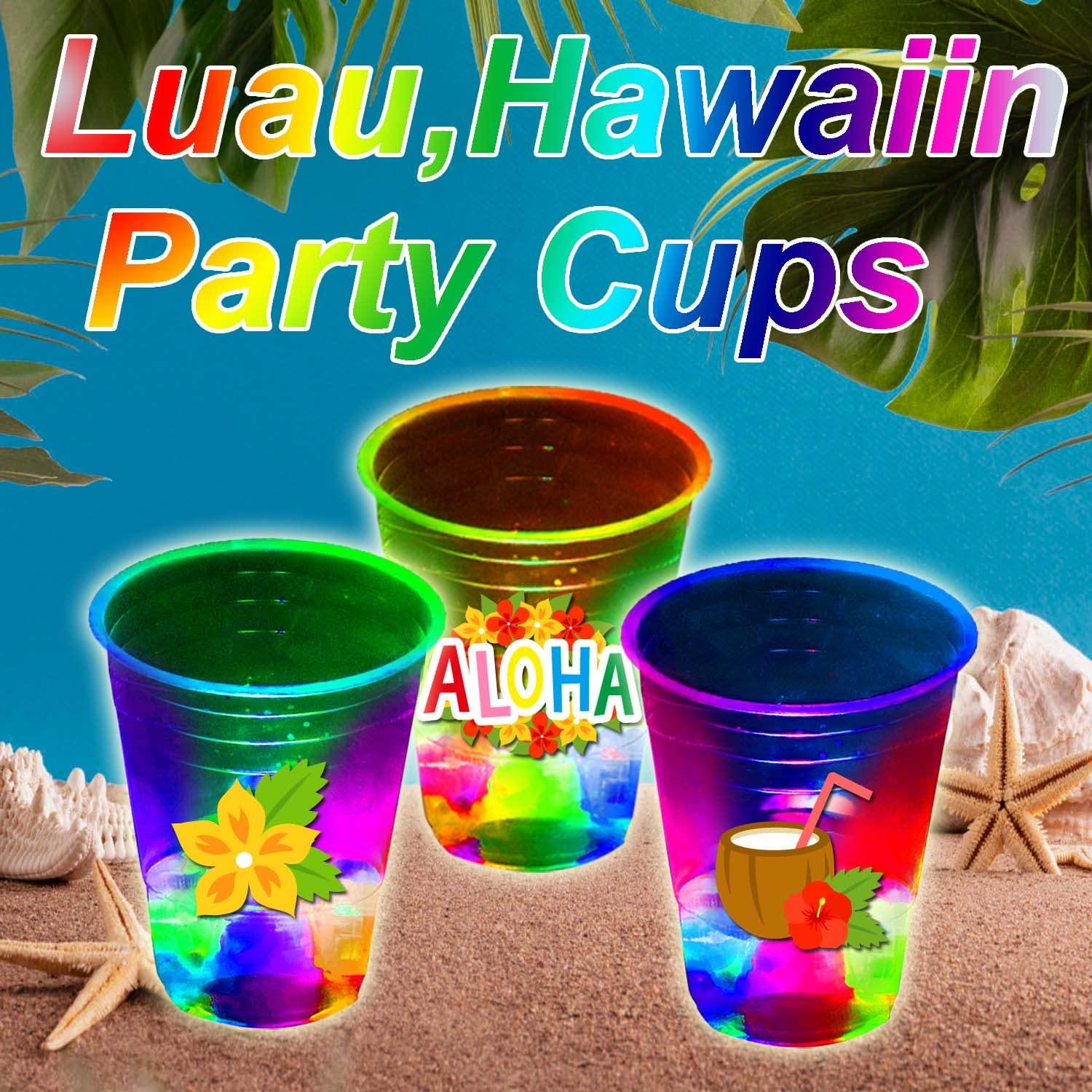 mishunyus 40 Pcs Luau Party Decorations,Glow Luau Cups,Tropical Cups,Glow Luau Party Birthday Decorations,Hawaiian Party Supplies,Hawaiin Party Decor For Luau,Aloha Party Favor,Luau Flamingo Decor